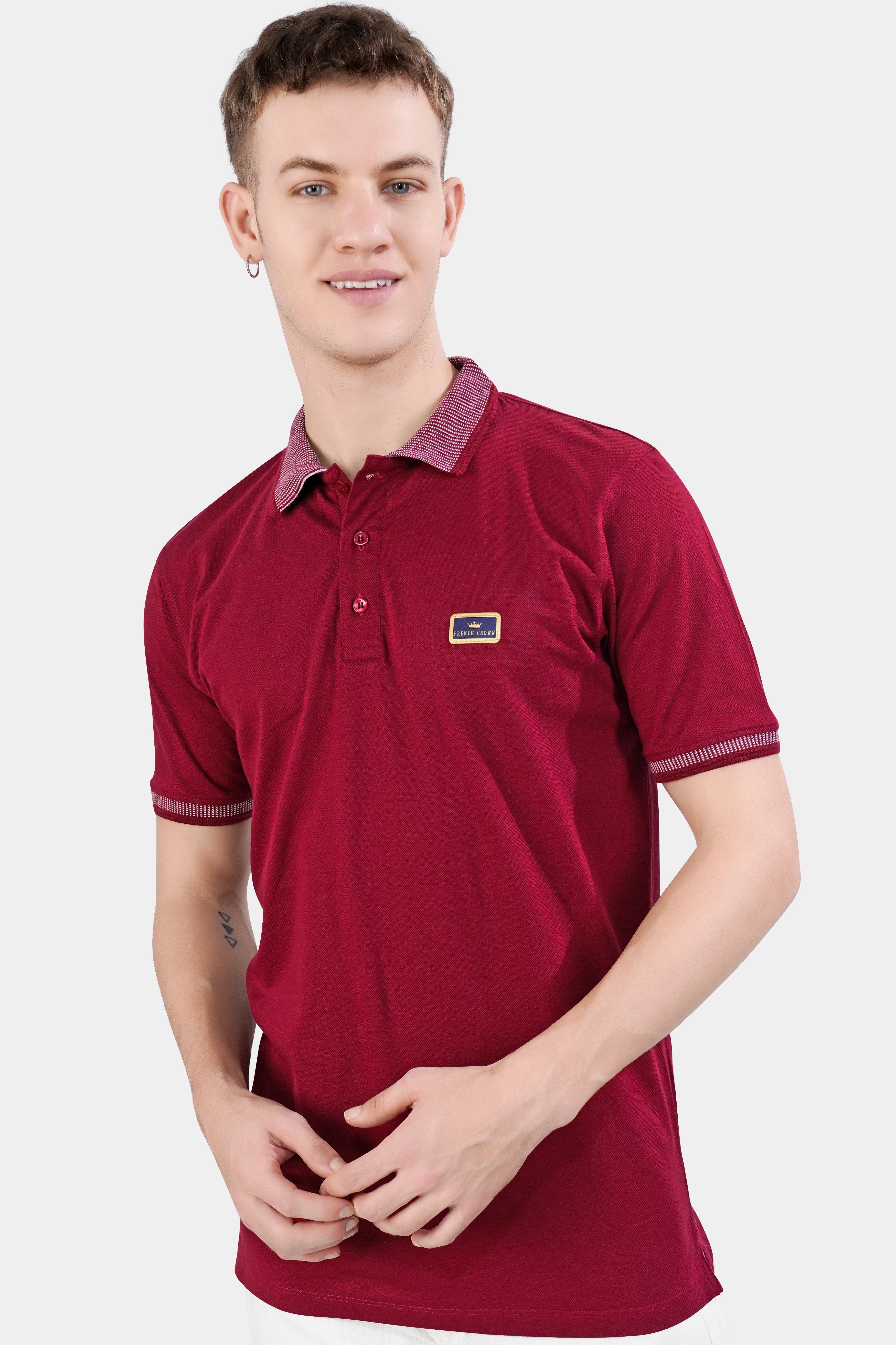 Persian Plum Red Half Sleeves Super Soft Premium Polo Neck Cotton