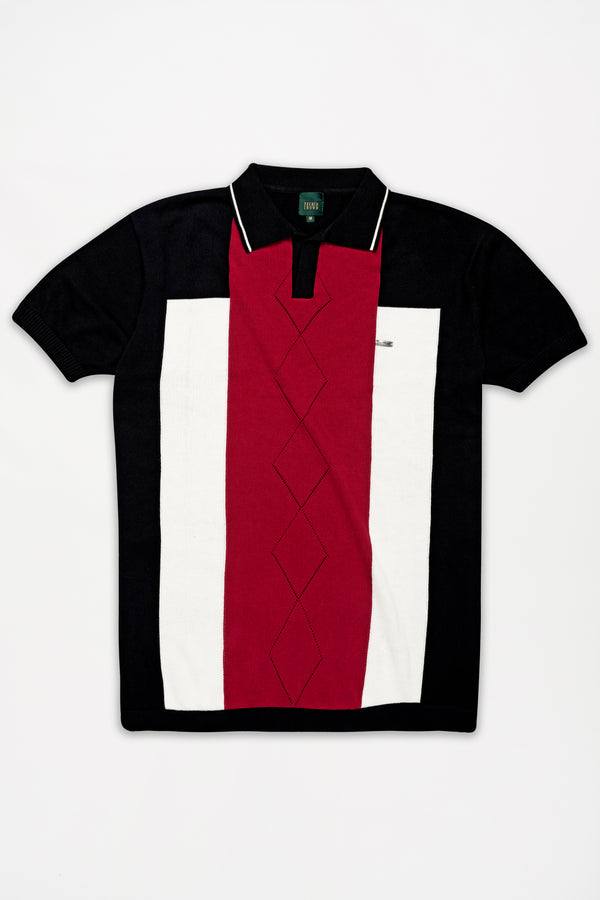 Jade Black with Monarch Red and White Premium Cotton Flat Knit Polo