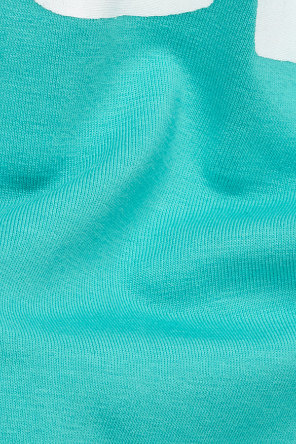 Aqua Blue Printed Premium Cotton Oversized T-shirt