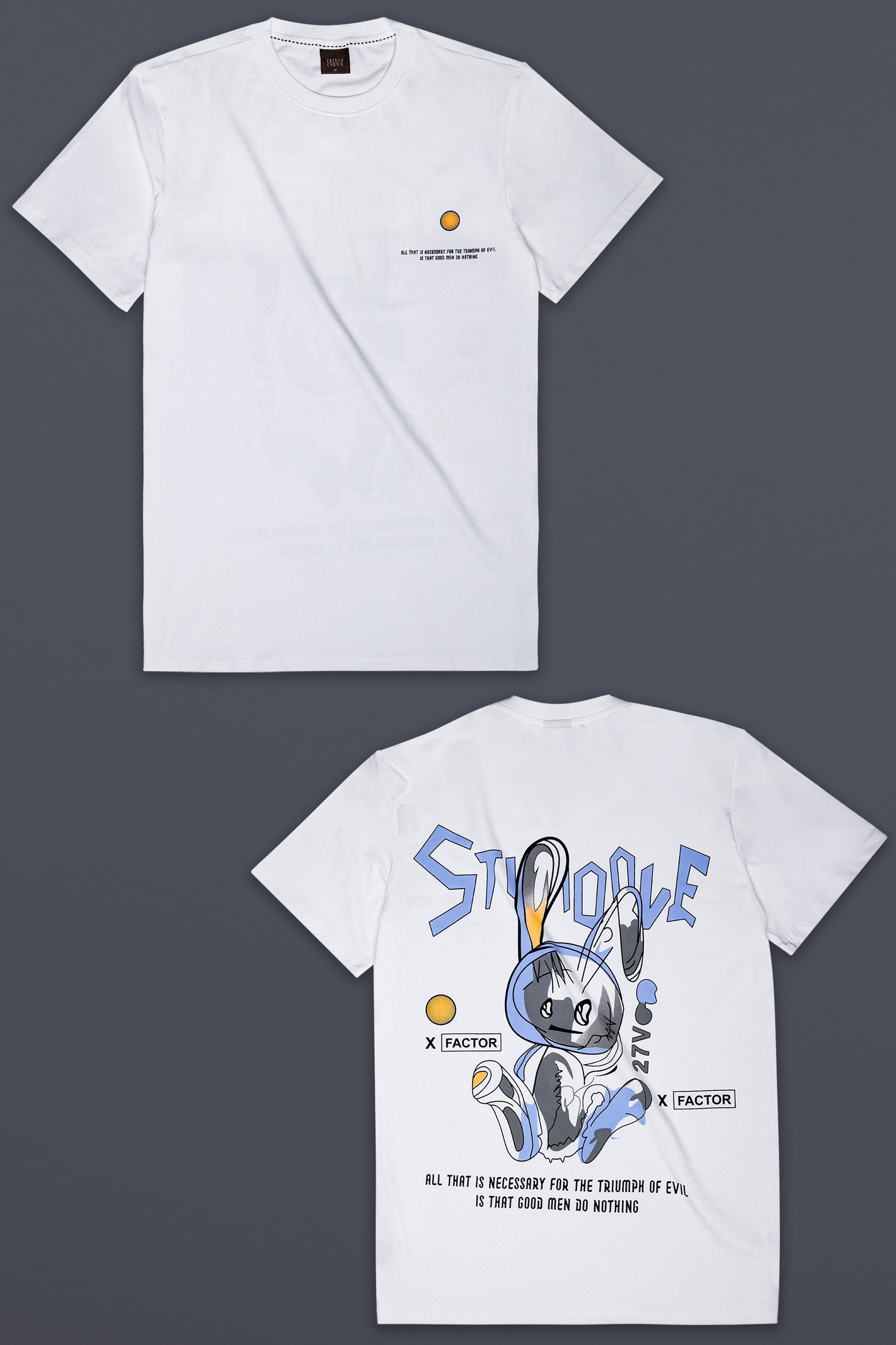 【WHITE】Damage logo tee Bright White Half Sleeves Super Soft Premium Round Neck Cotton T
