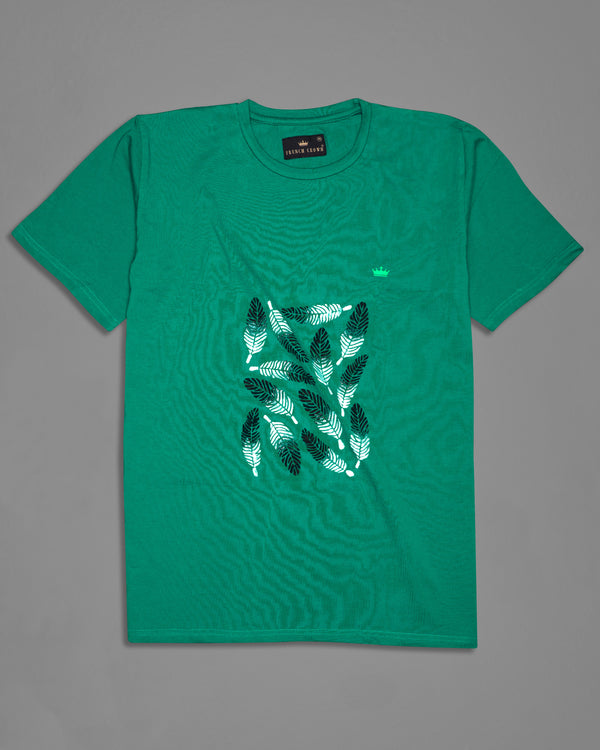 Tropical Green with Leaves Hand Painted Premium Cotton T-shirt TS005-W008-S, TS005-W008-M, TS005-W008-L, TS005-W008-XL, TS005-W008-XXL