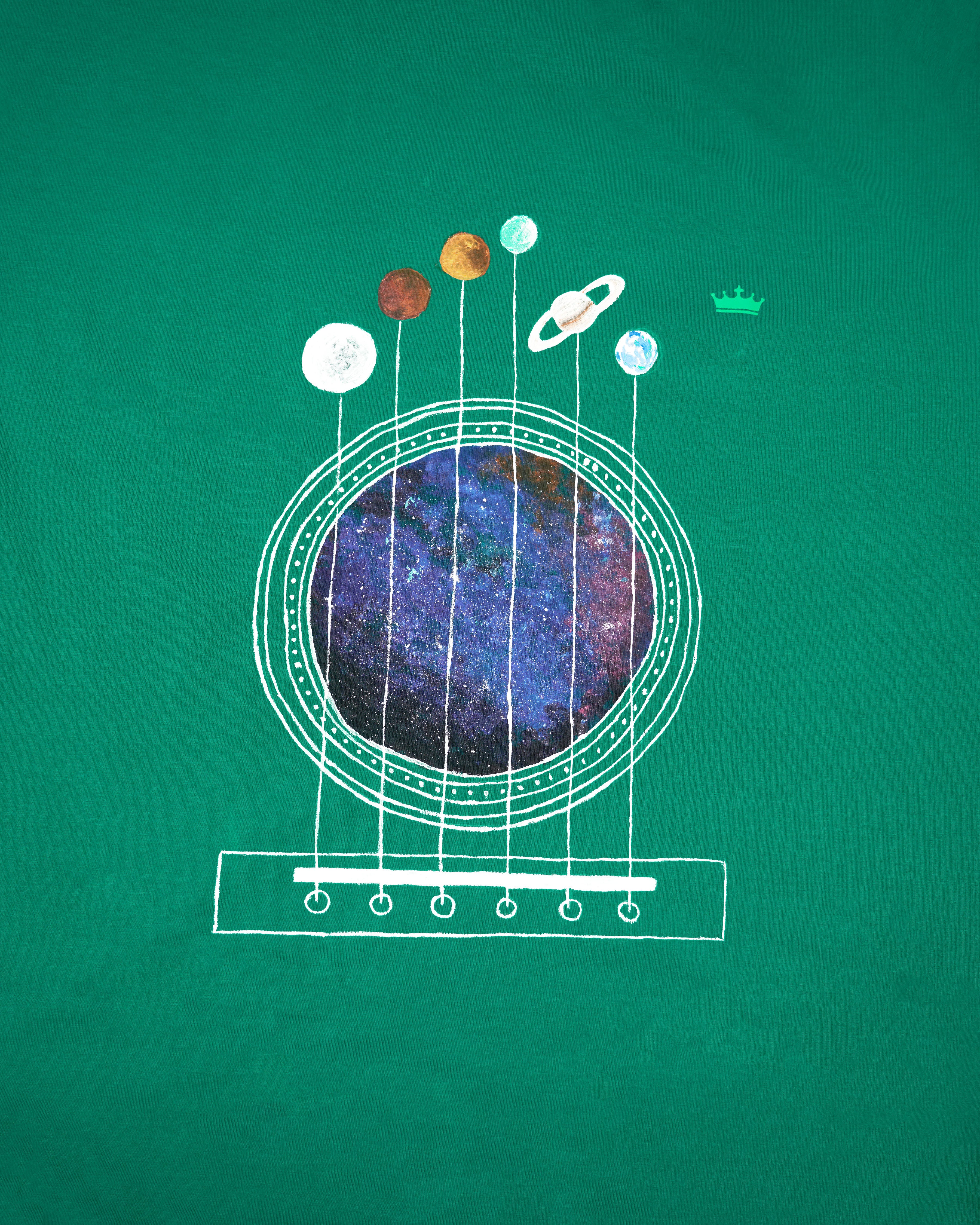 Tropical Green with Planets Hand Painted Premium Cotton T-shirt TS005-W012-S, TS005-W012-M, TS005-W012-L, TS005-W012-XL, TS005-W012-XXL