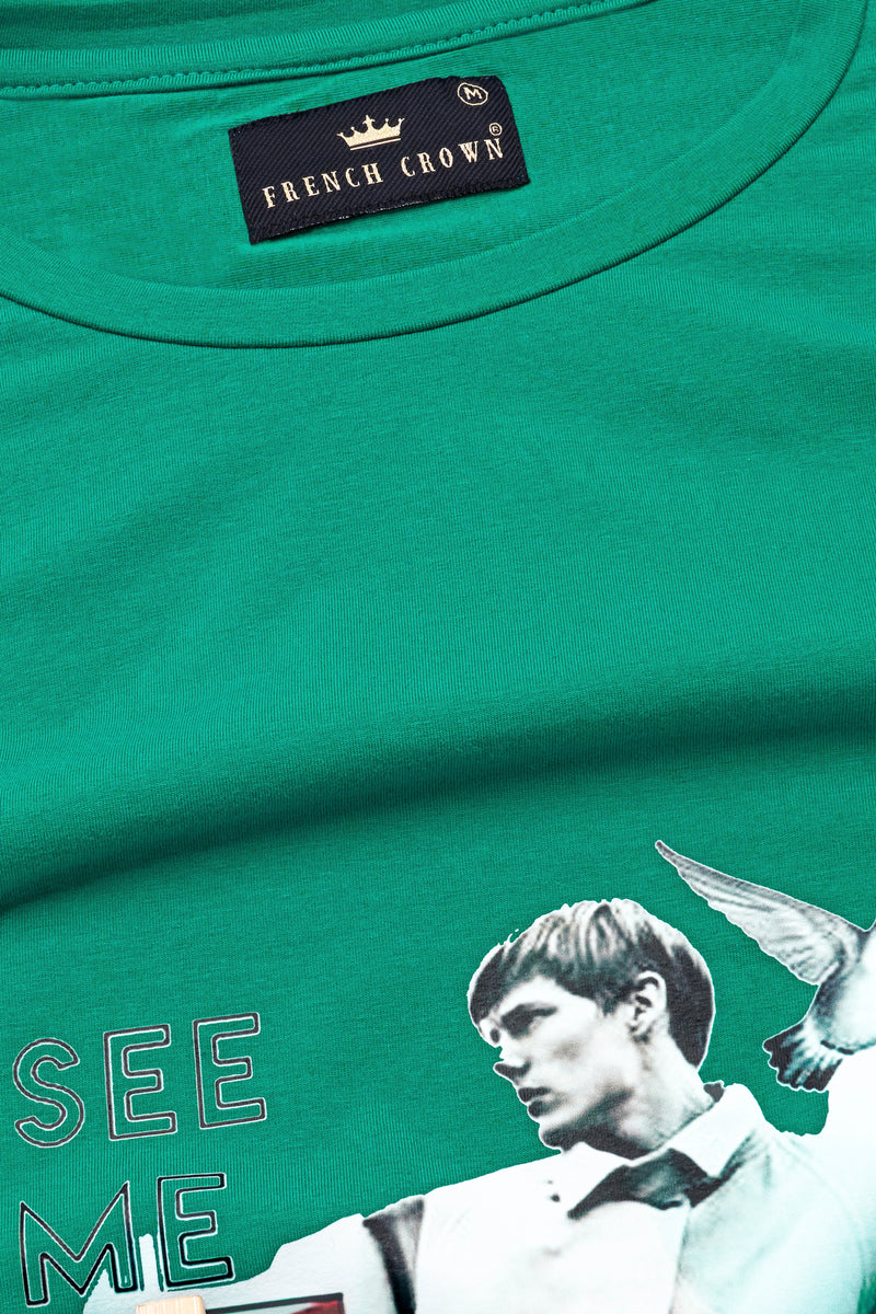 Gossamer Green Printed Premium Cotton T-shirt
