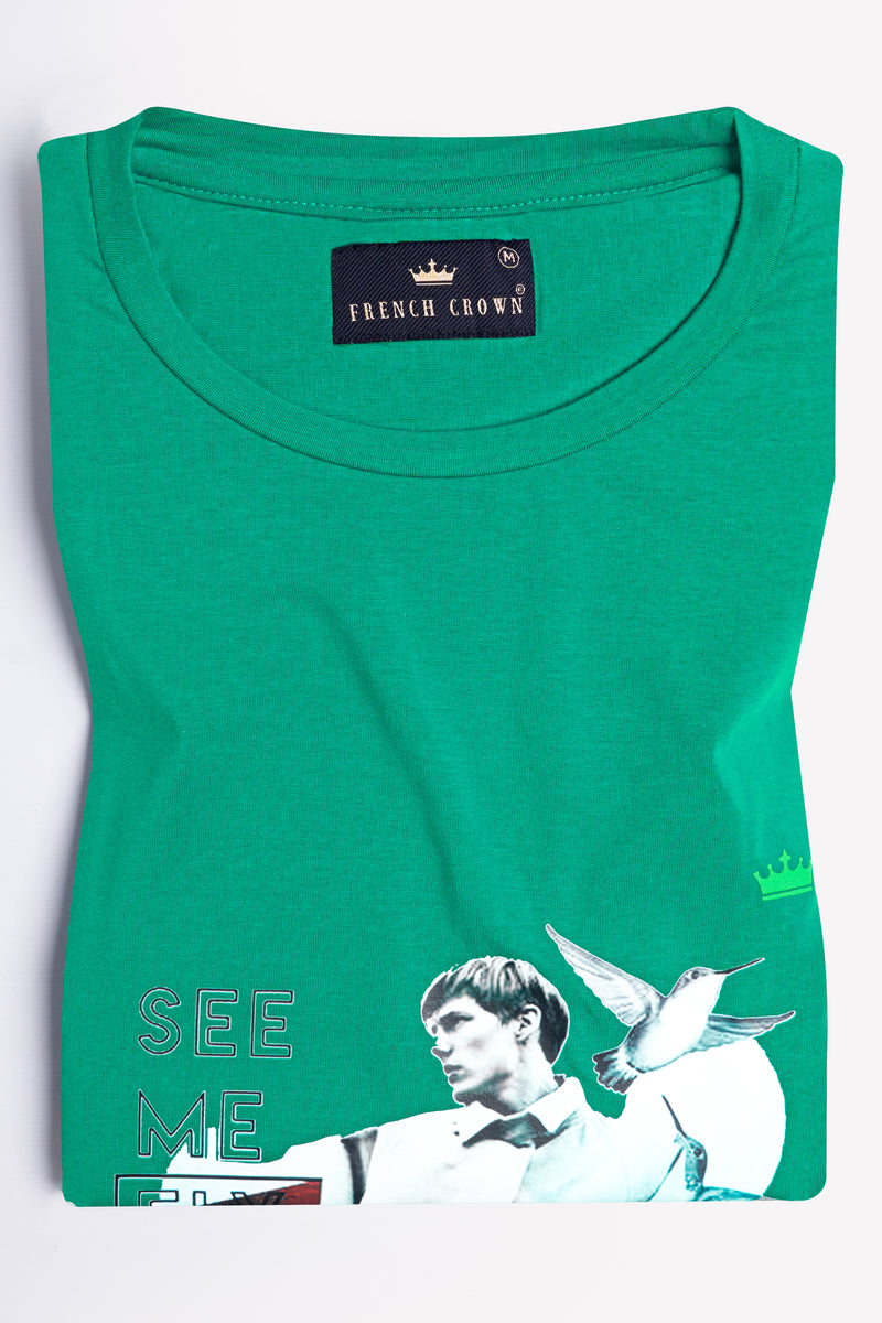 Gossamer Green Printed Premium Cotton T-shirt