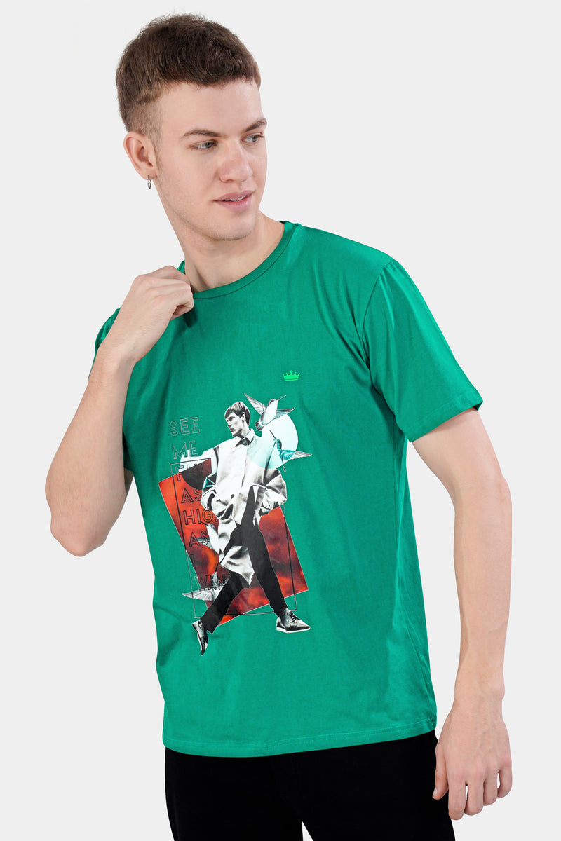 Gossamer Green Printed Premium Cotton T-shirt
