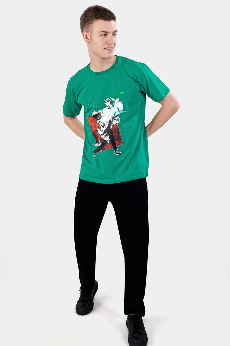 Gossamer Green Printed Premium Cotton T-shirt