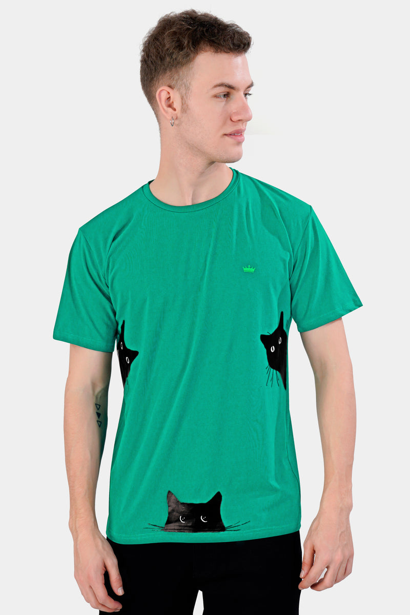 Gossamer Green Cats Hand Painted Premium Cotton T-shirt