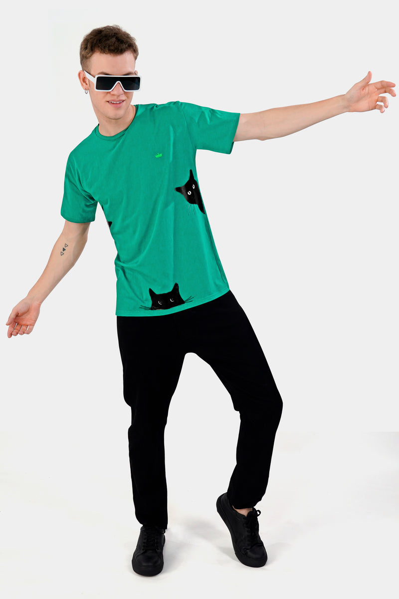 Gossamer Green Cats Hand Painted Premium Cotton T-shirt