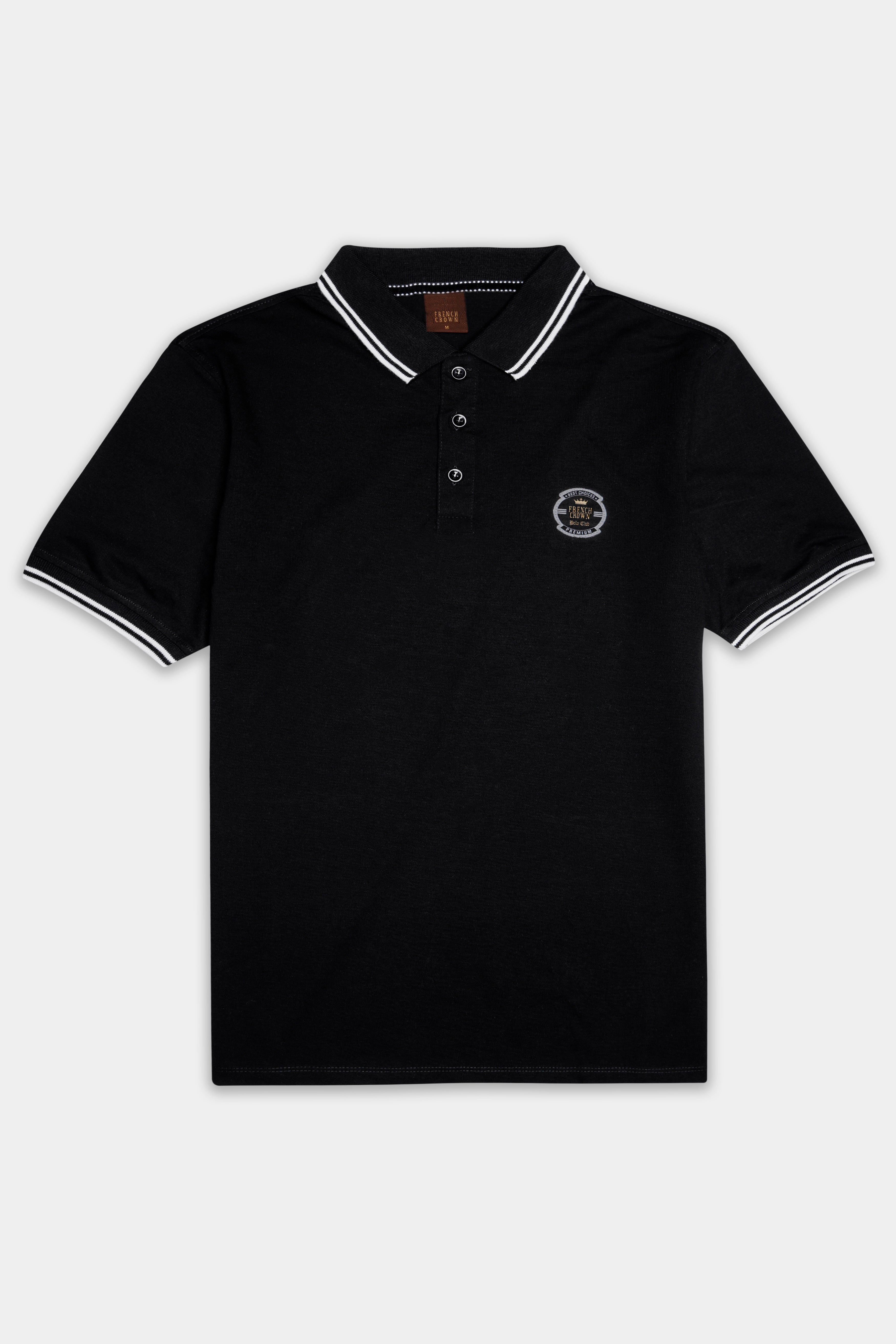 Jade Black Solid Premium Cotton Pique Polo