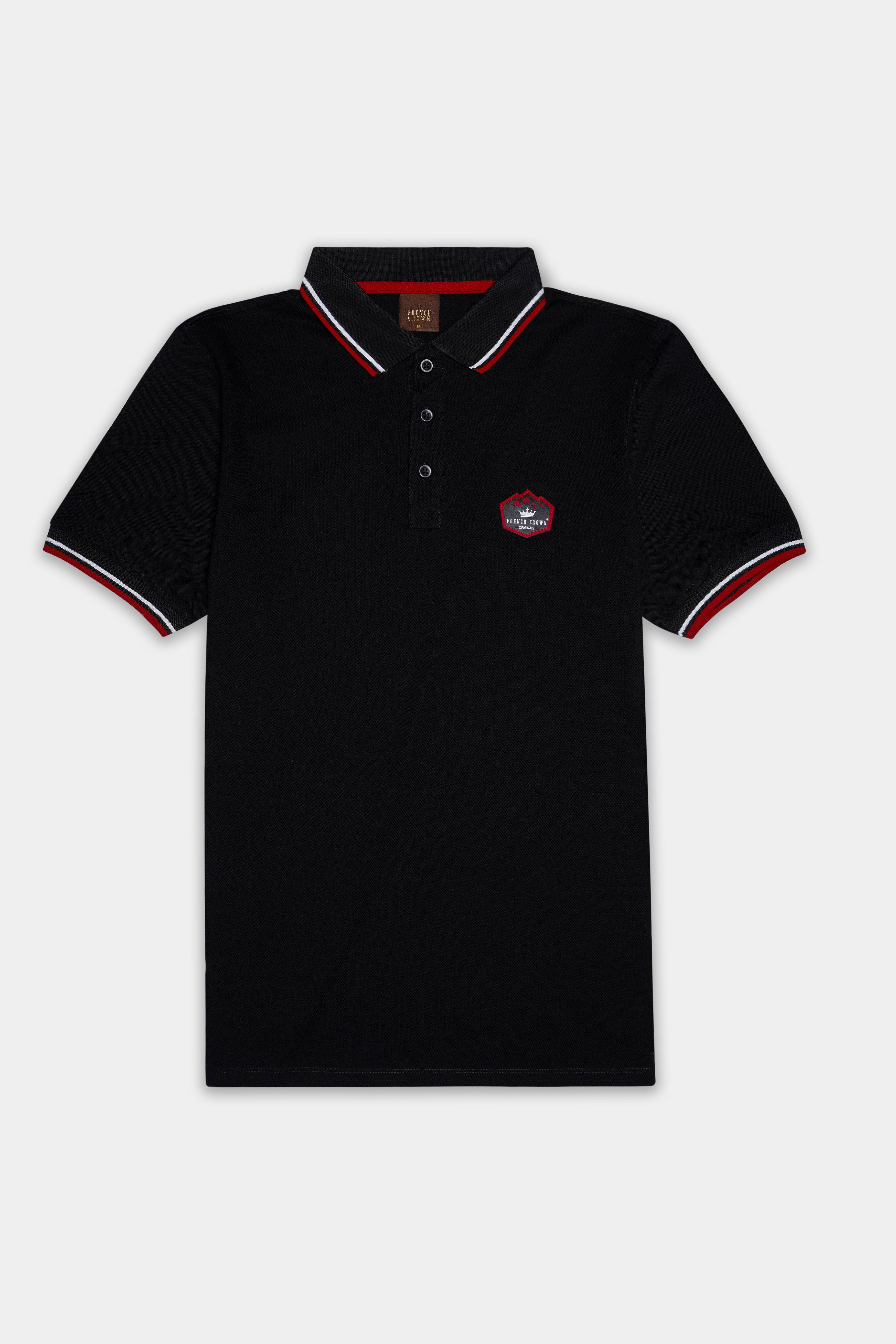 Jade Black Solid Premium Cotton Pique Polo