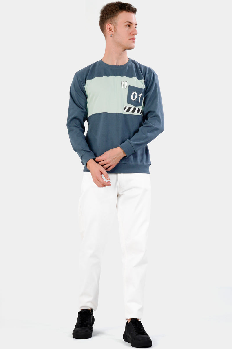 Marengo Blue and Sage Green Hand Painted Premium Cotton Jersey Sweatshirt
