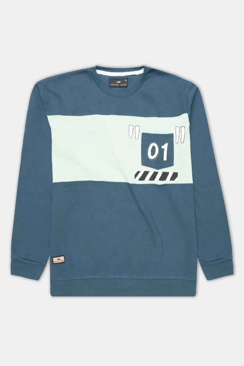 Marengo Blue and Sage Green Hand Painted Premium Cotton Jersey Sweatshirt