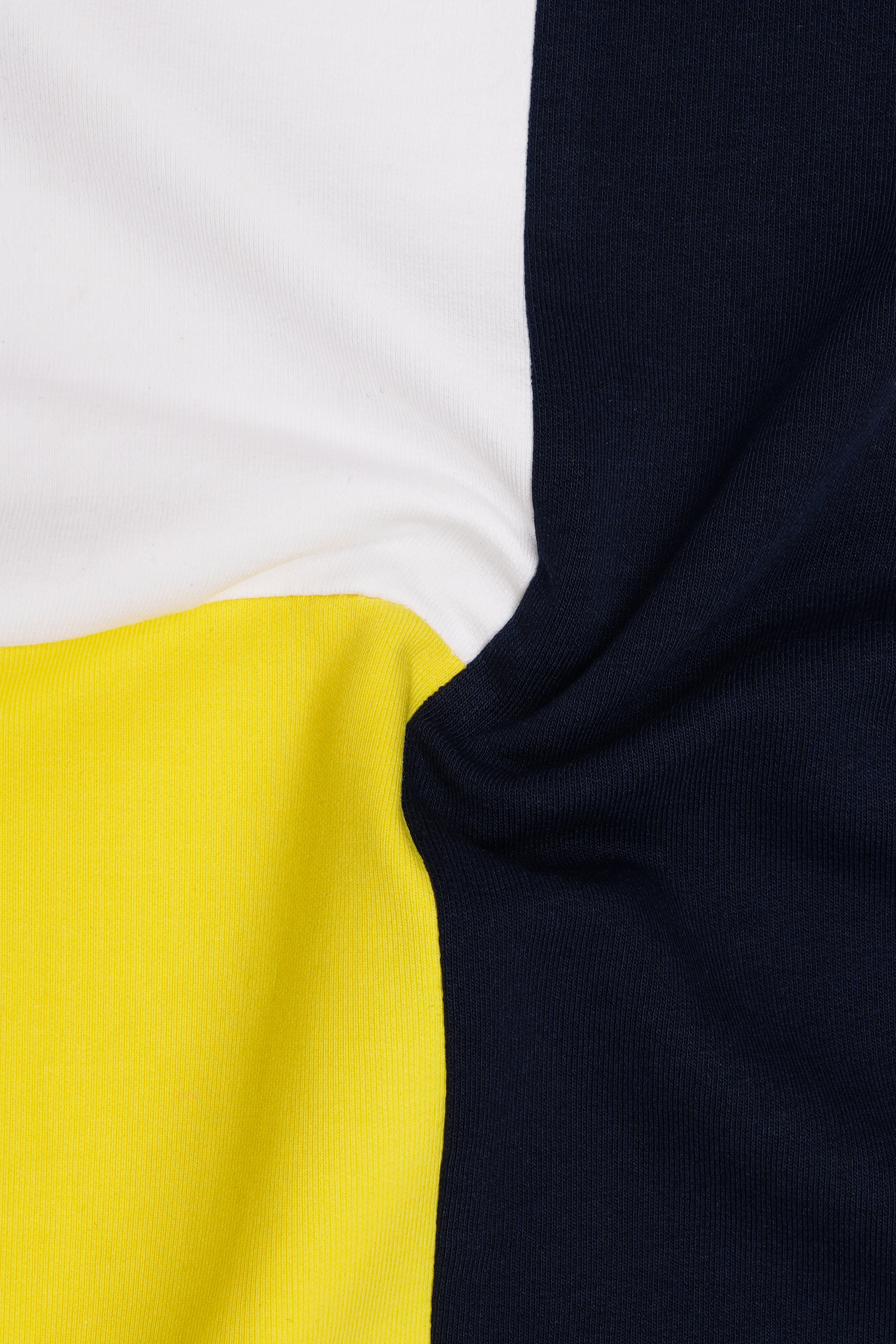Bright White with Mirage Blue and Aureolin Yellow Colour Block Sweatshirt