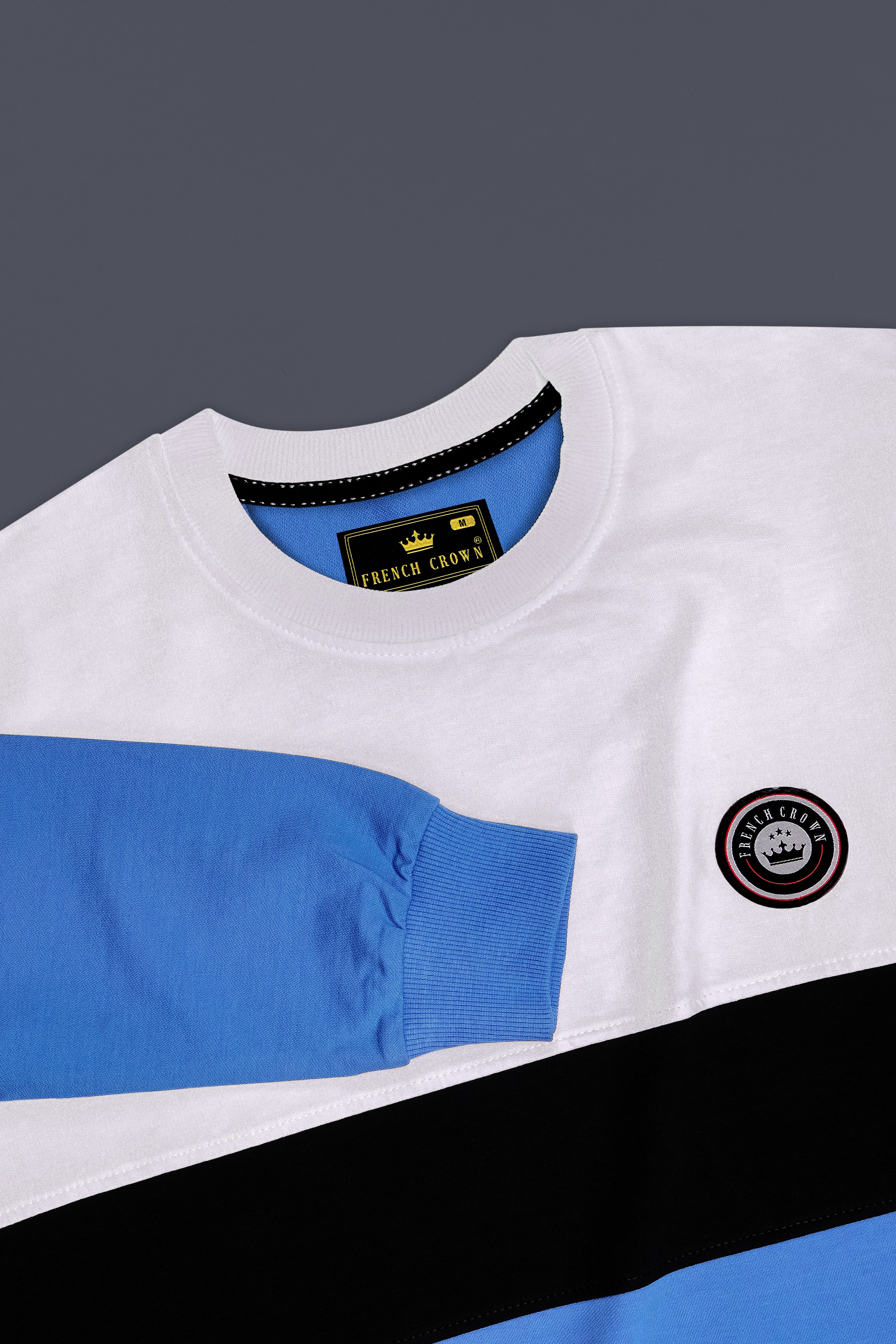 Moonstone Blue with White and Black Block Pattern Sweatshirt
