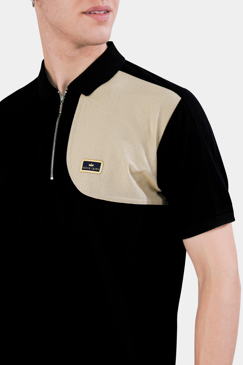 Jade Black and Tortilla Brown Hand Painted Premium Cotton Pique Polo