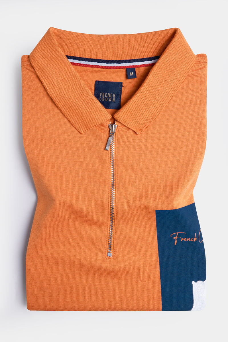 Sienna Orange Cat Hand Painted Premium Cotton Pique Polo