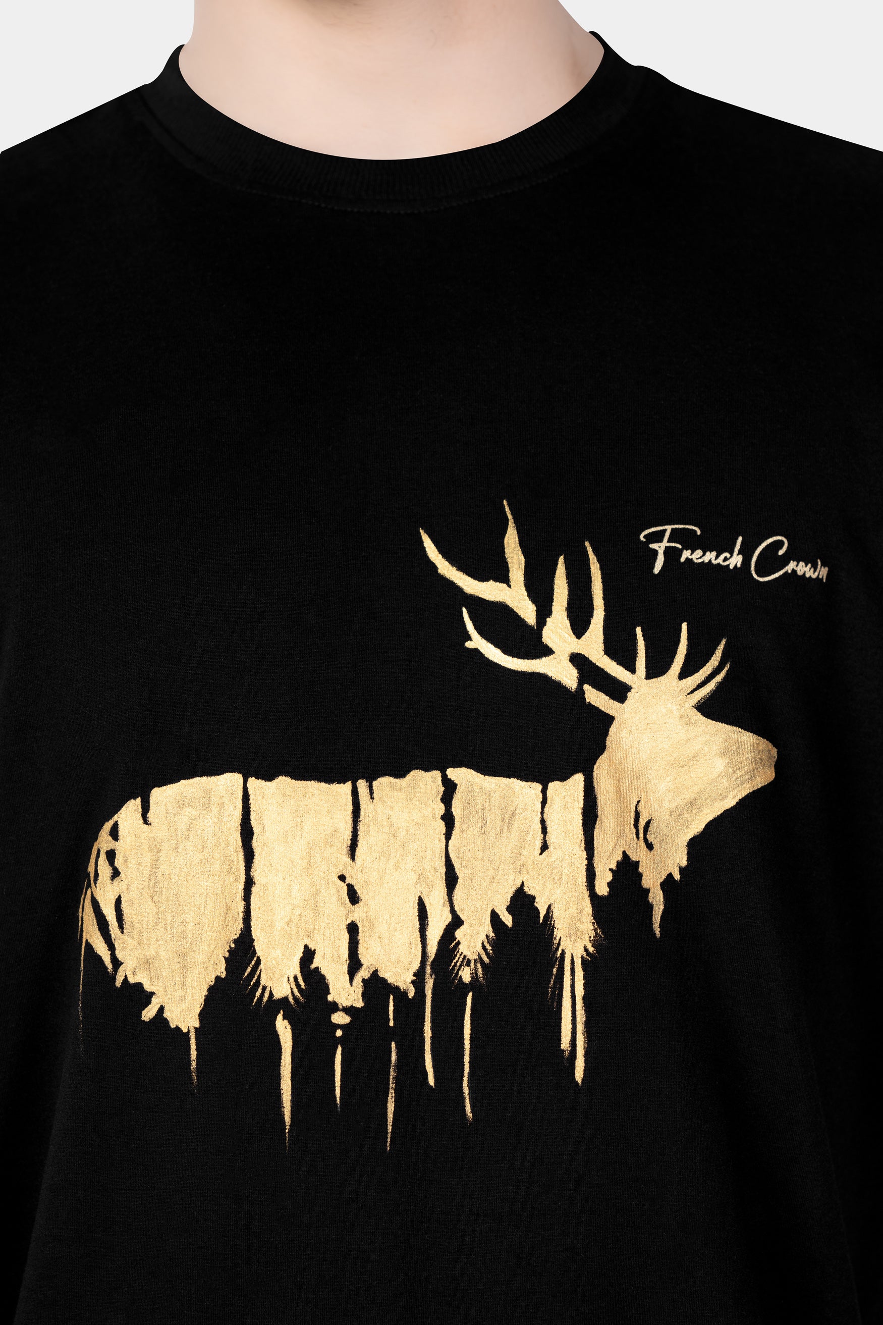 Jade Black Reindeer Hand Painted Premium Cotton T-Shirt