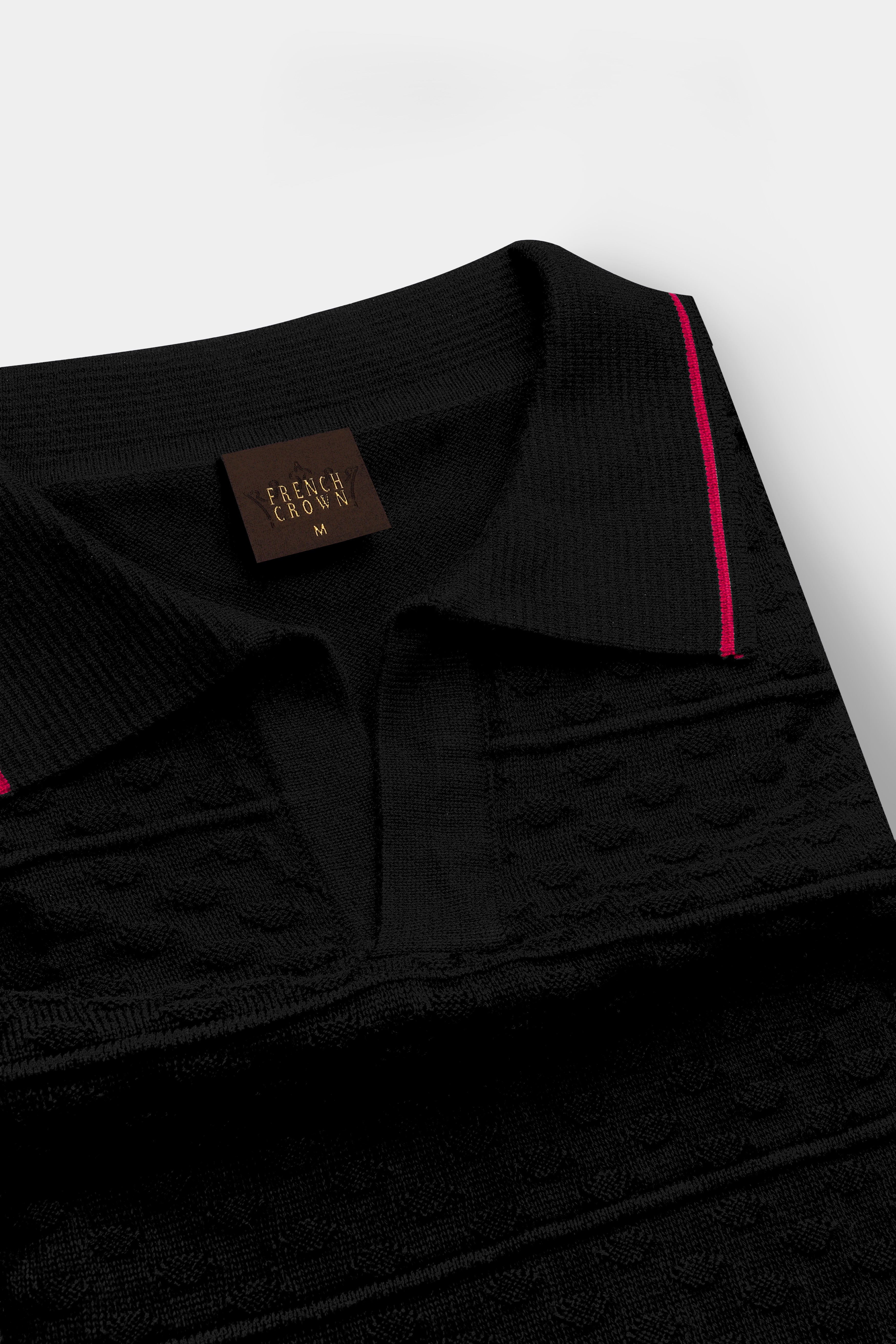 Bunker Black Jacquard Textured Flat-Knit Premium Cotton Polo