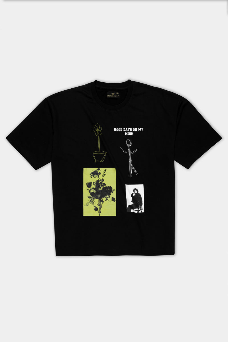 Jade Black Printed Premium Cotton Oversized T-Shirt