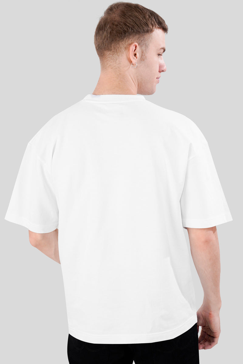 Bright White Printed Premium Cotton Oversized T-Shirt
