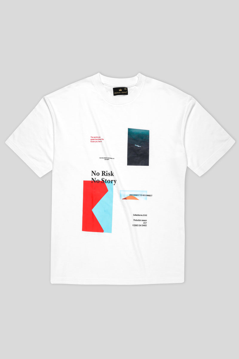 Bright White Printed Premium Cotton Oversized T-Shirt
