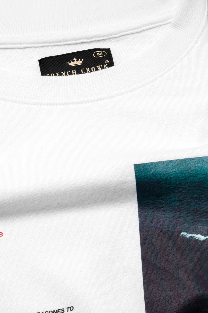 Bright White Printed Premium Cotton Oversized T-Shirt
