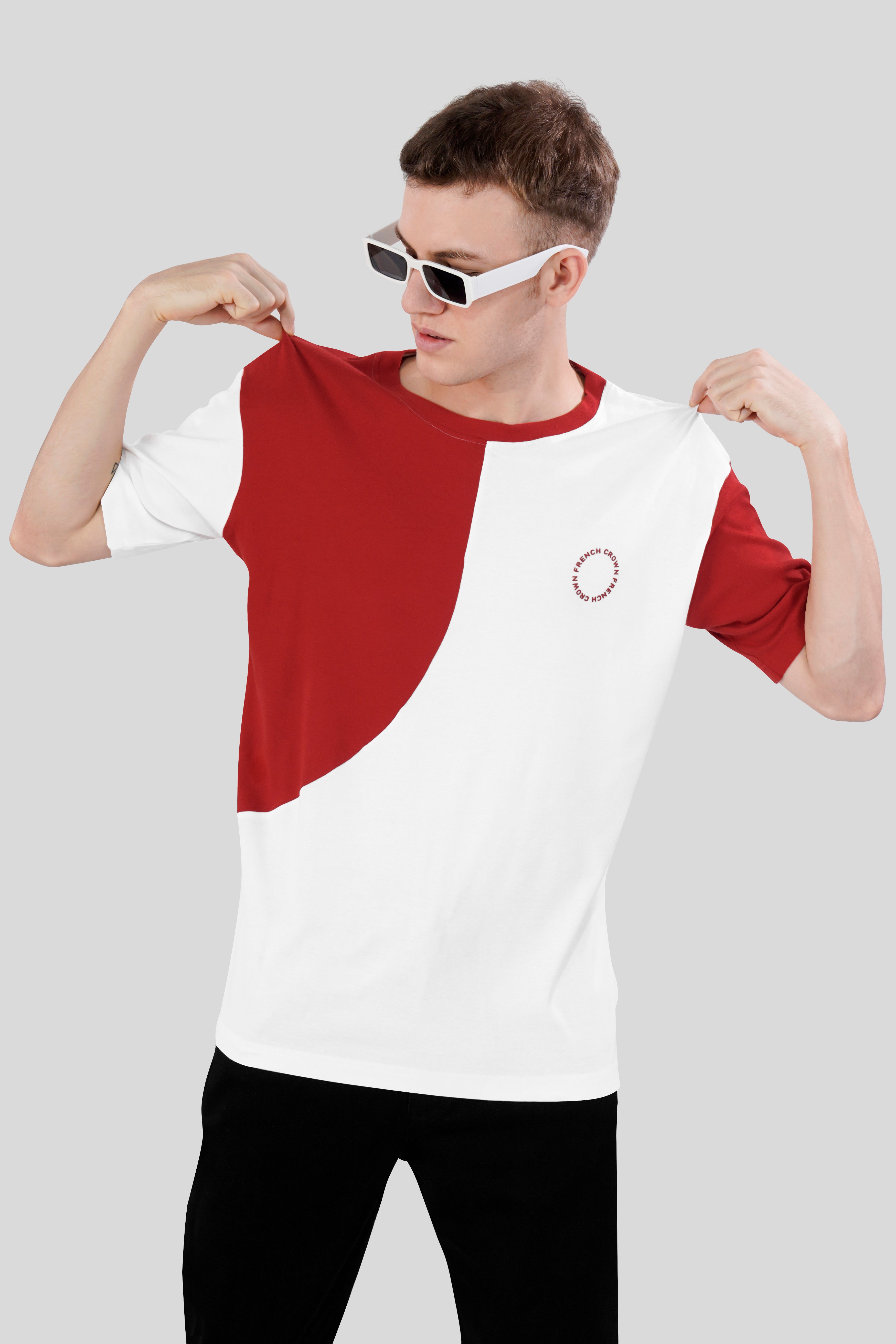Bright White with Falu Red Premium Cotton T-shirt TS949-S, TS949-M, TS949-L, TS949-XL, TS949-XXL