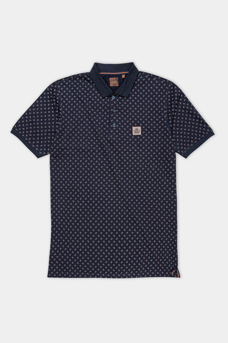 Cinder Blue Printed Premium Cotton Pique Polo