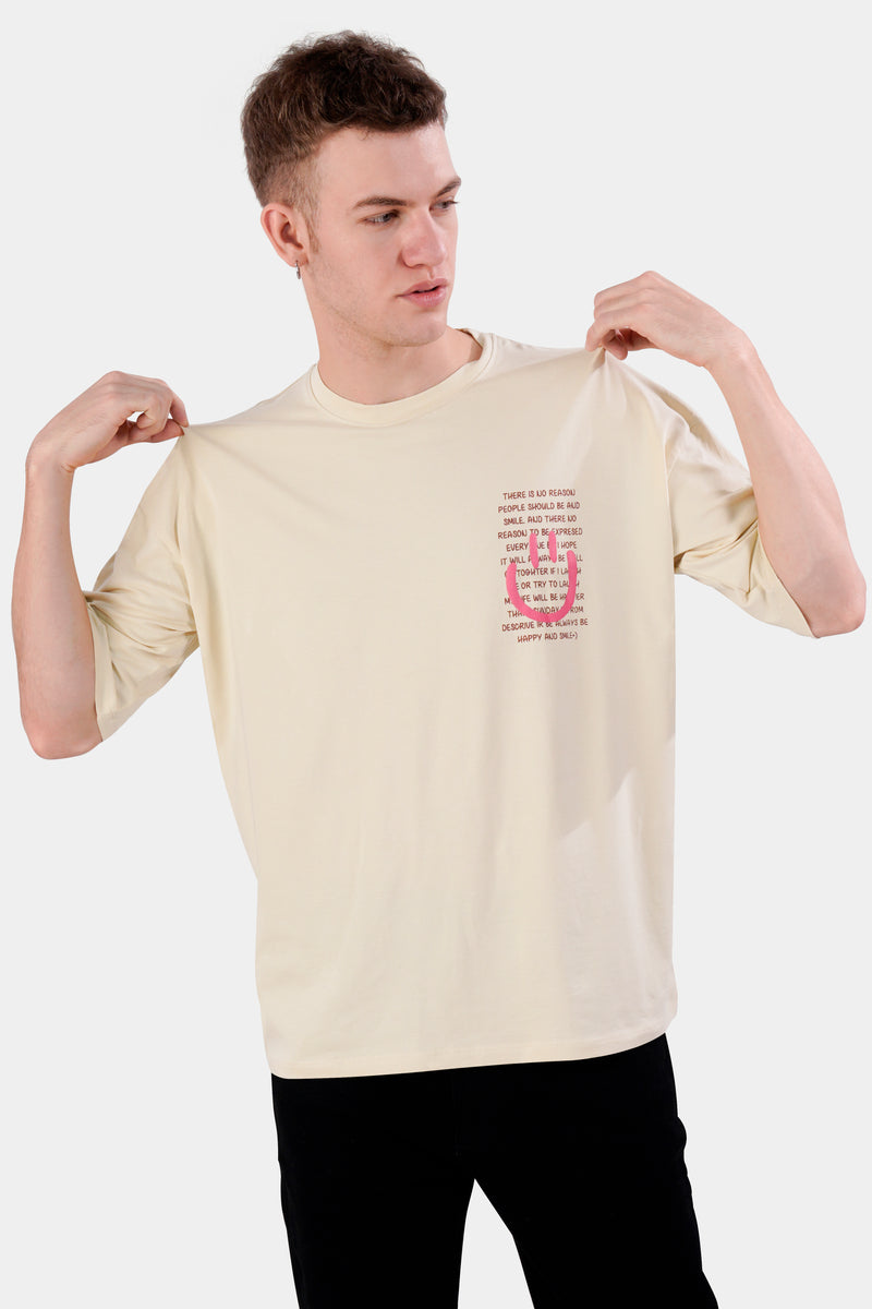 Almond Cream Printed Premium Cotton Oversized T-shirt