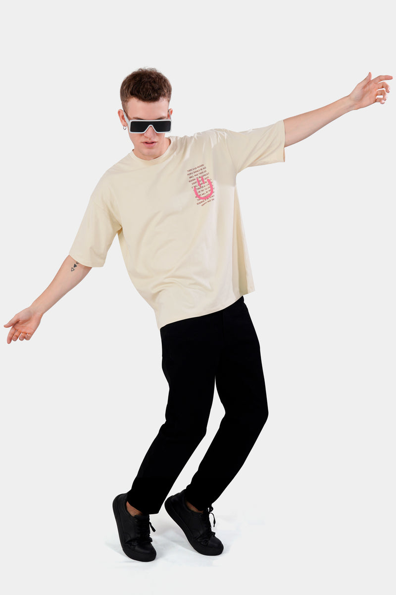 Almond Cream Printed Premium Cotton Oversized T-shirt