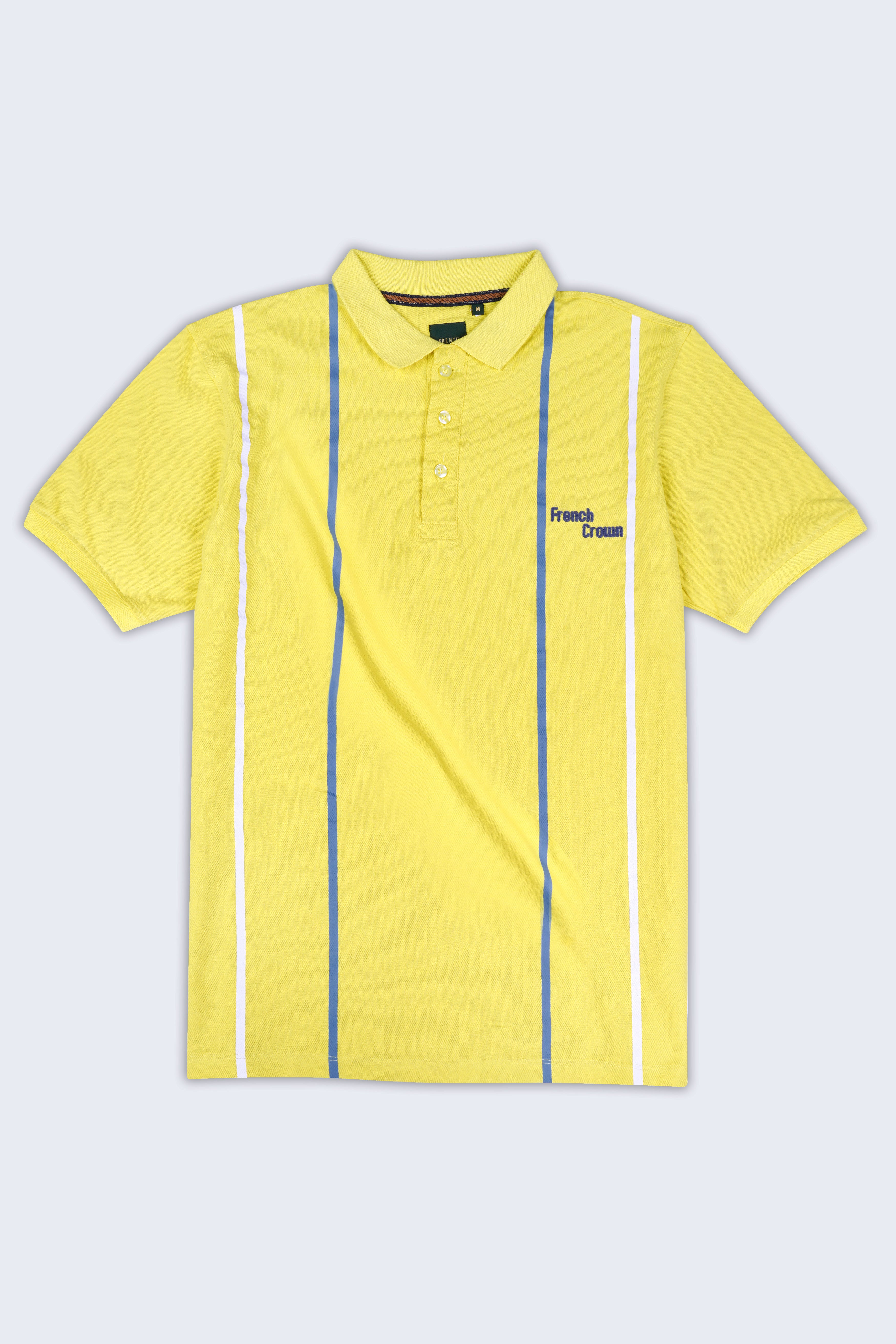 Portica Yellow Striped Premium Cotton Pique Polo