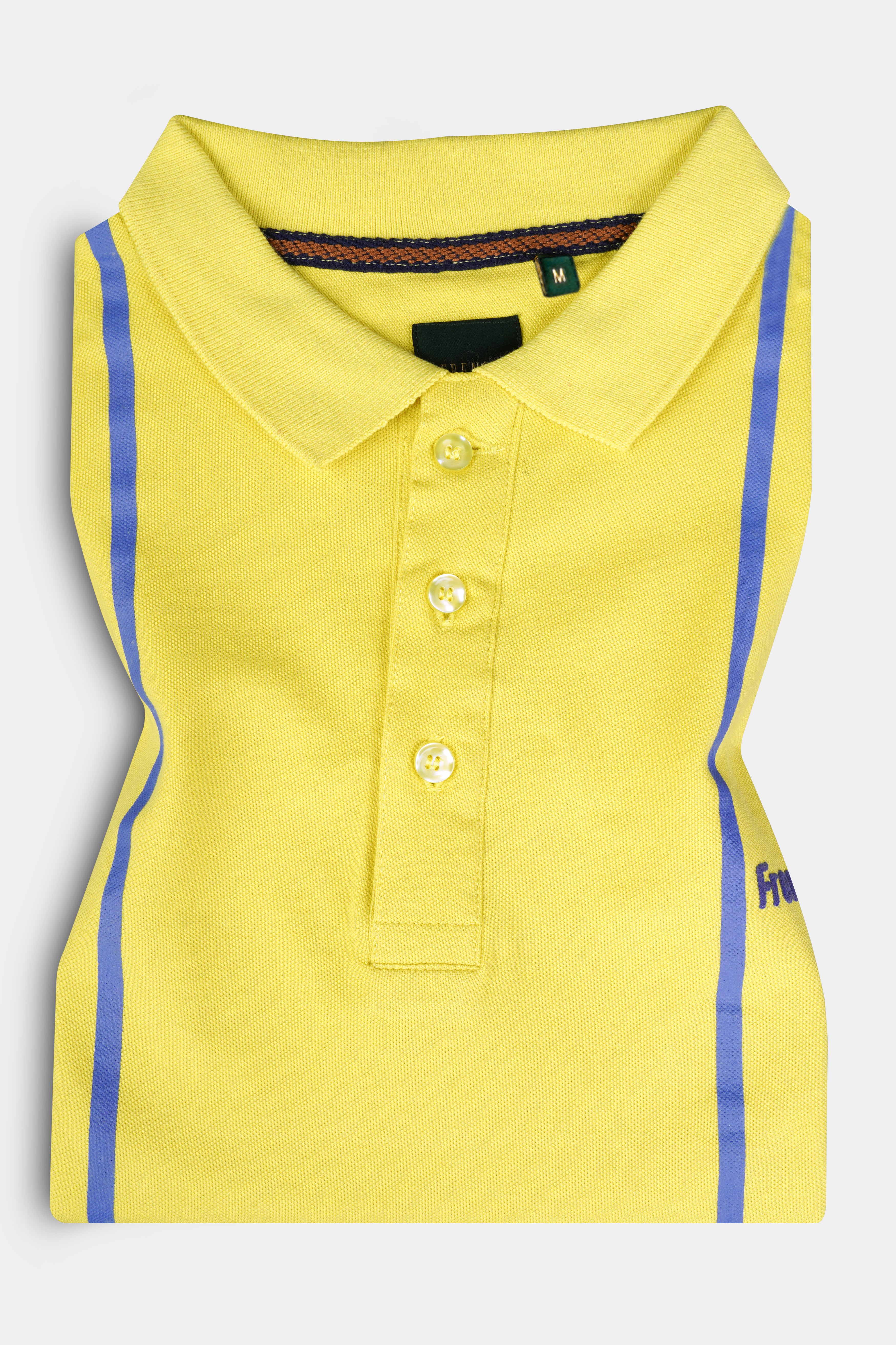 Portica Yellow Striped Premium Cotton Pique Polo