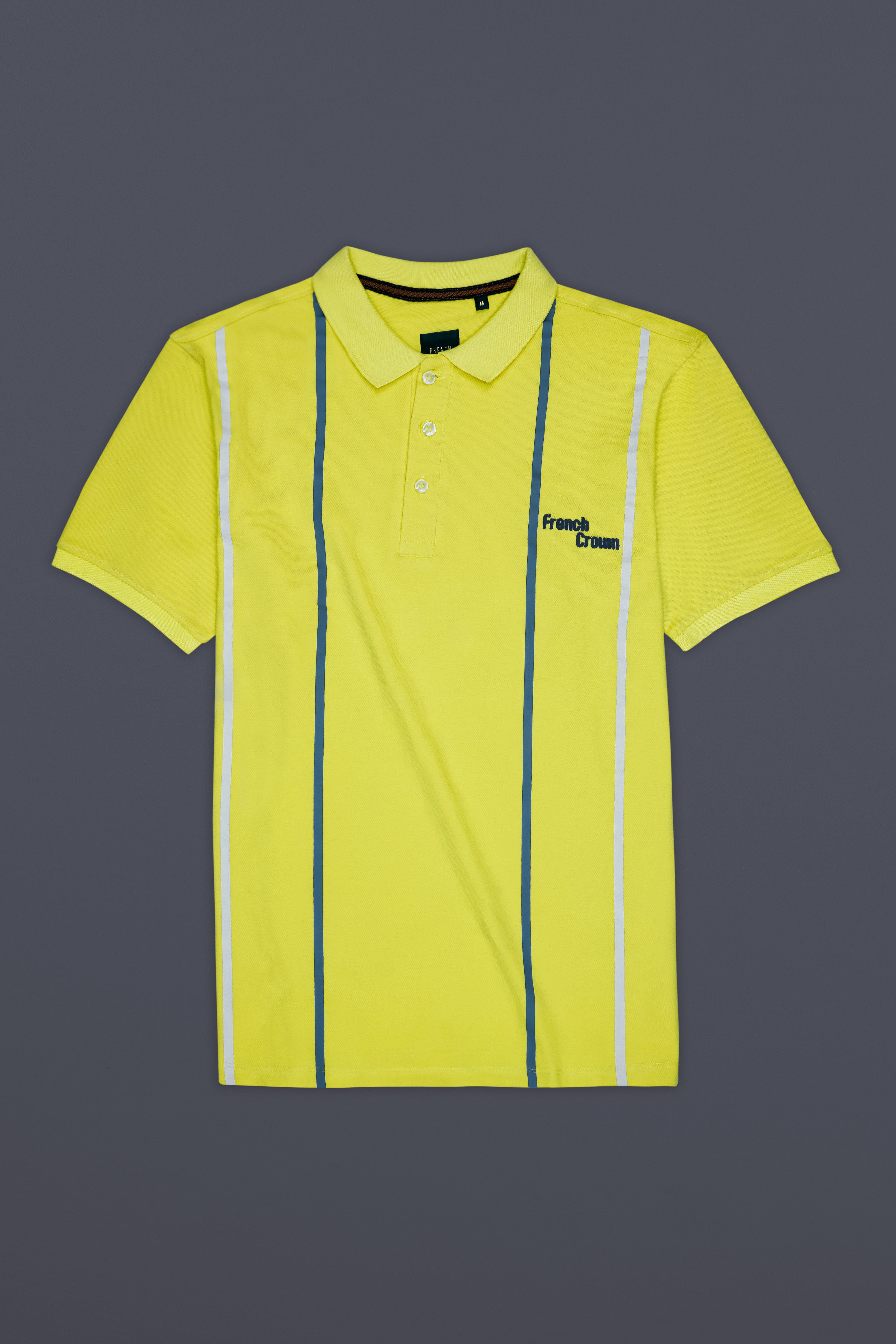 Portica Yellow Striped Premium Cotton Pique Polo