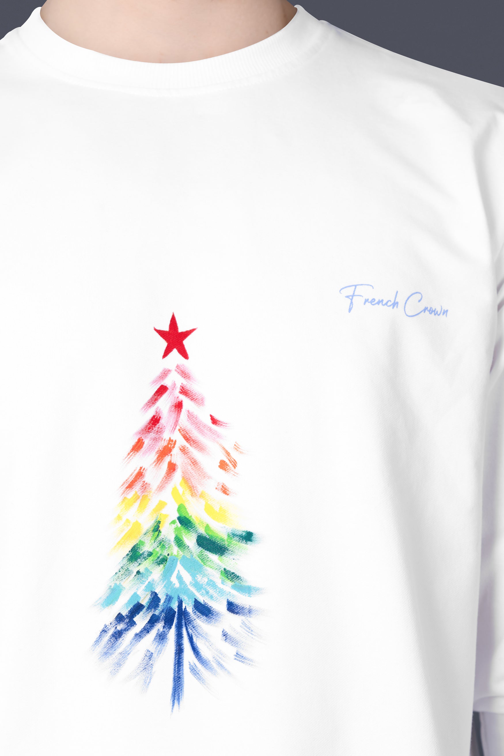 Bright White Christmas Tree Hand Painted Premium Cotton Sweatshirt