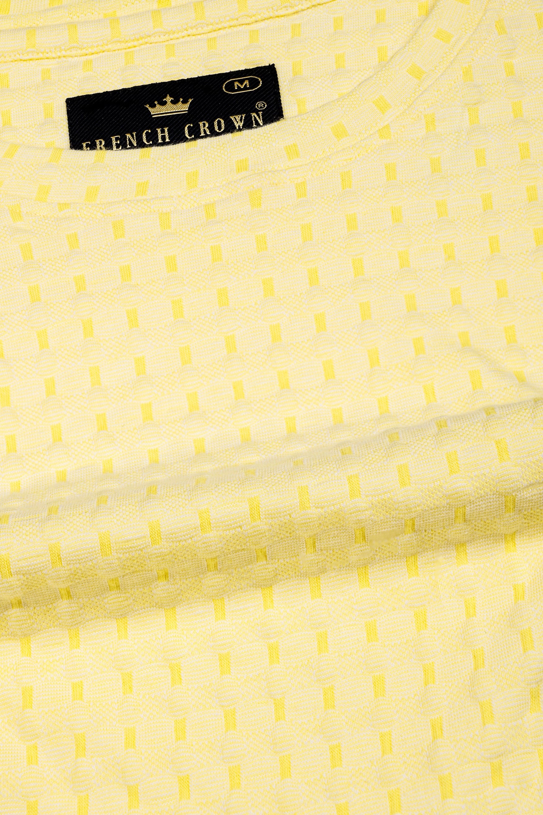 Sandwisp yellow Jacquard Textured Flat-Knit Premium Cotton T-shirt