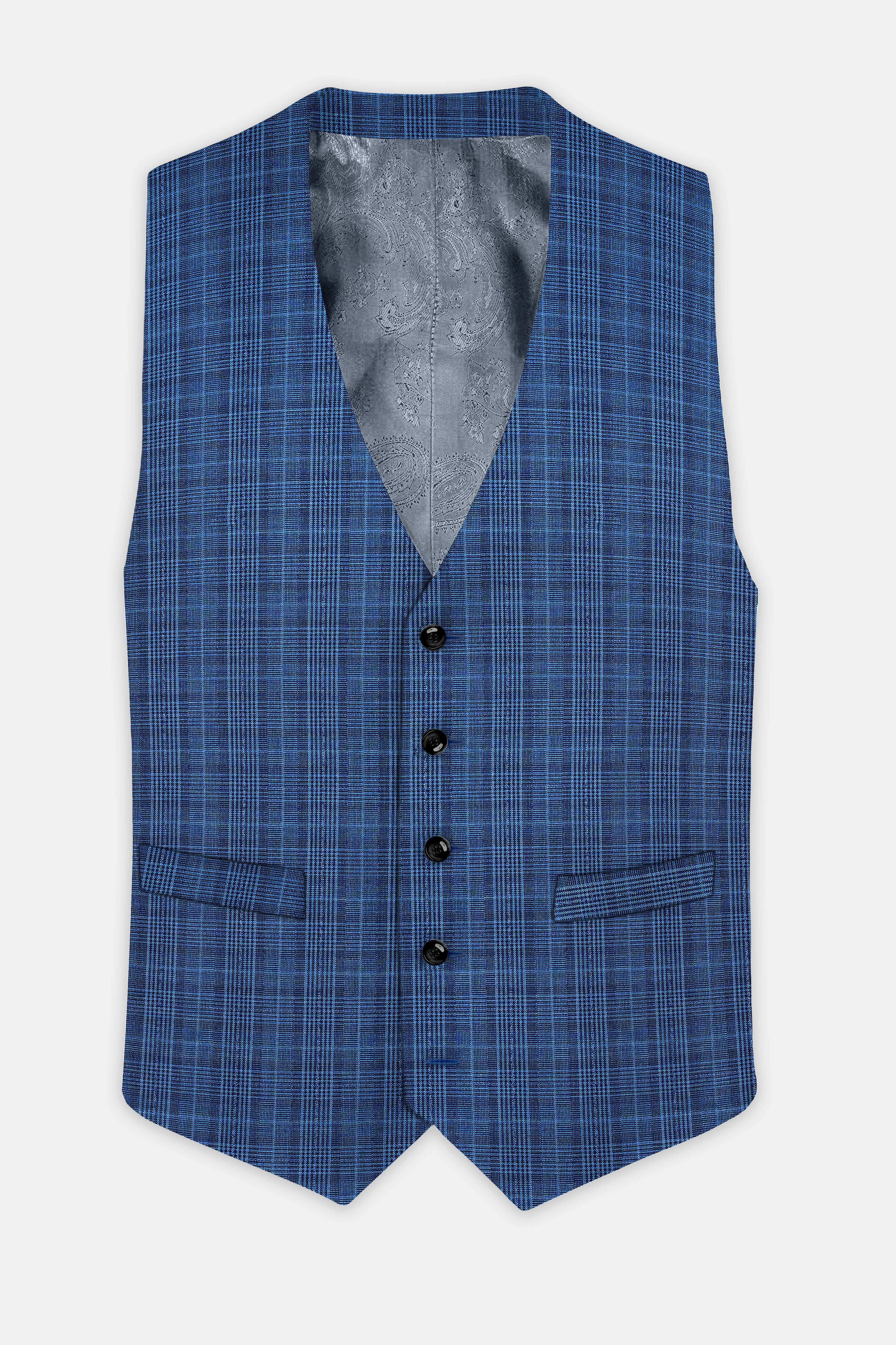 Mid blue Plaid Waistcoat