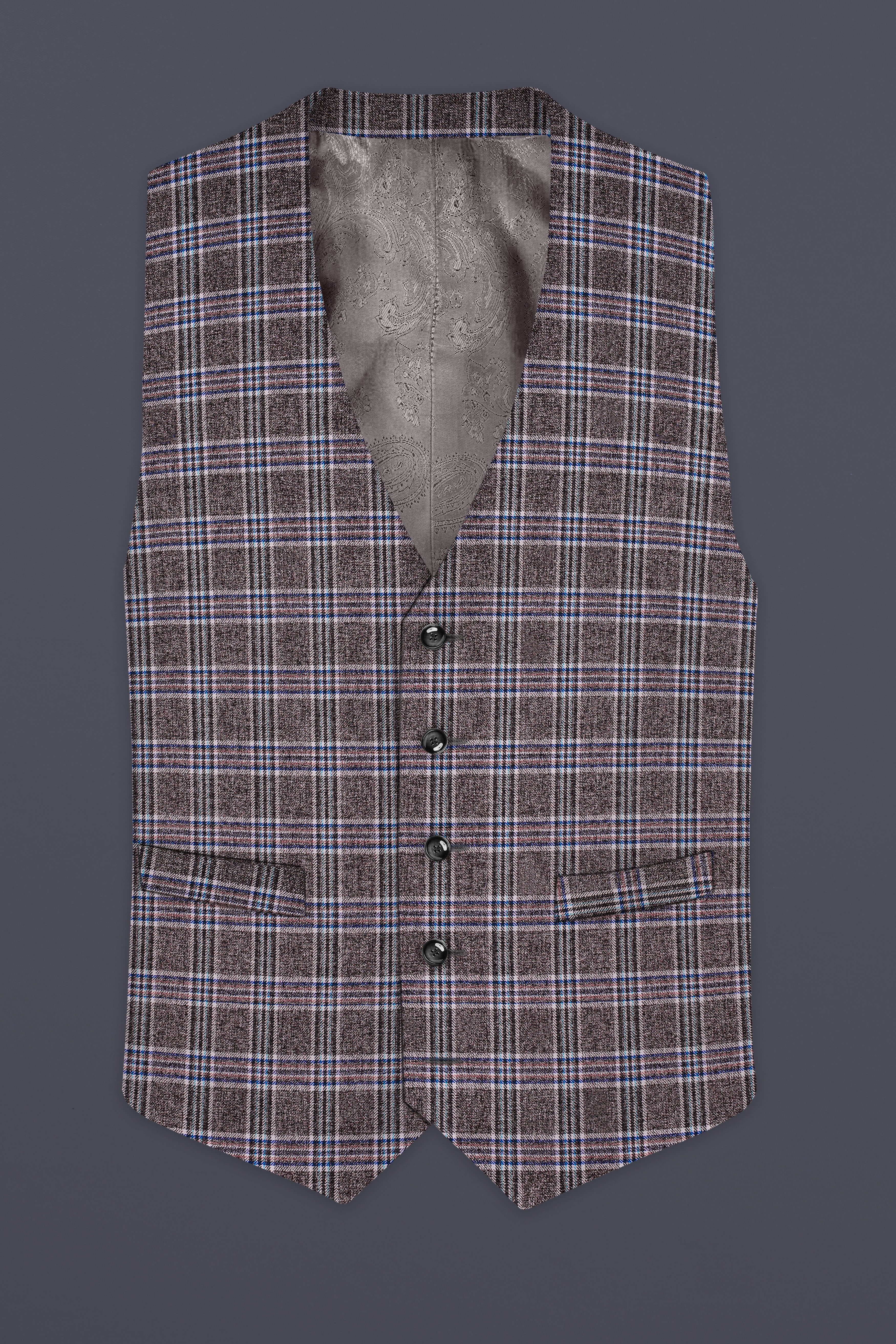 Ironside Grey and Cloud Burst Blue Plaid Wool Rich Waistcoat