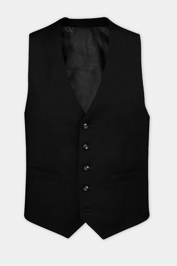 Jade Black Solid Tweed Waistcoat