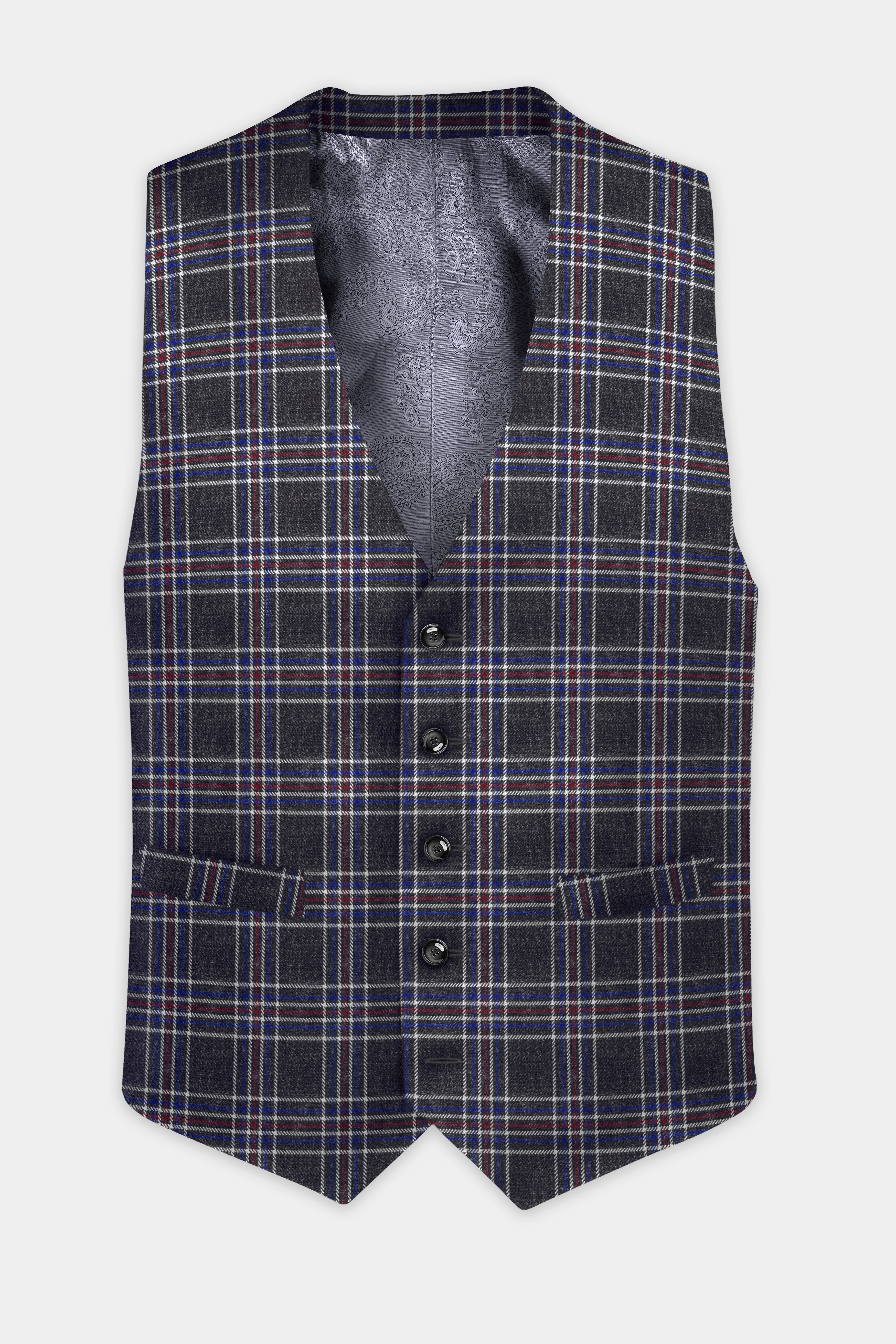 Tuatara Gray Multicolour Plaid Tweed Waistcoat