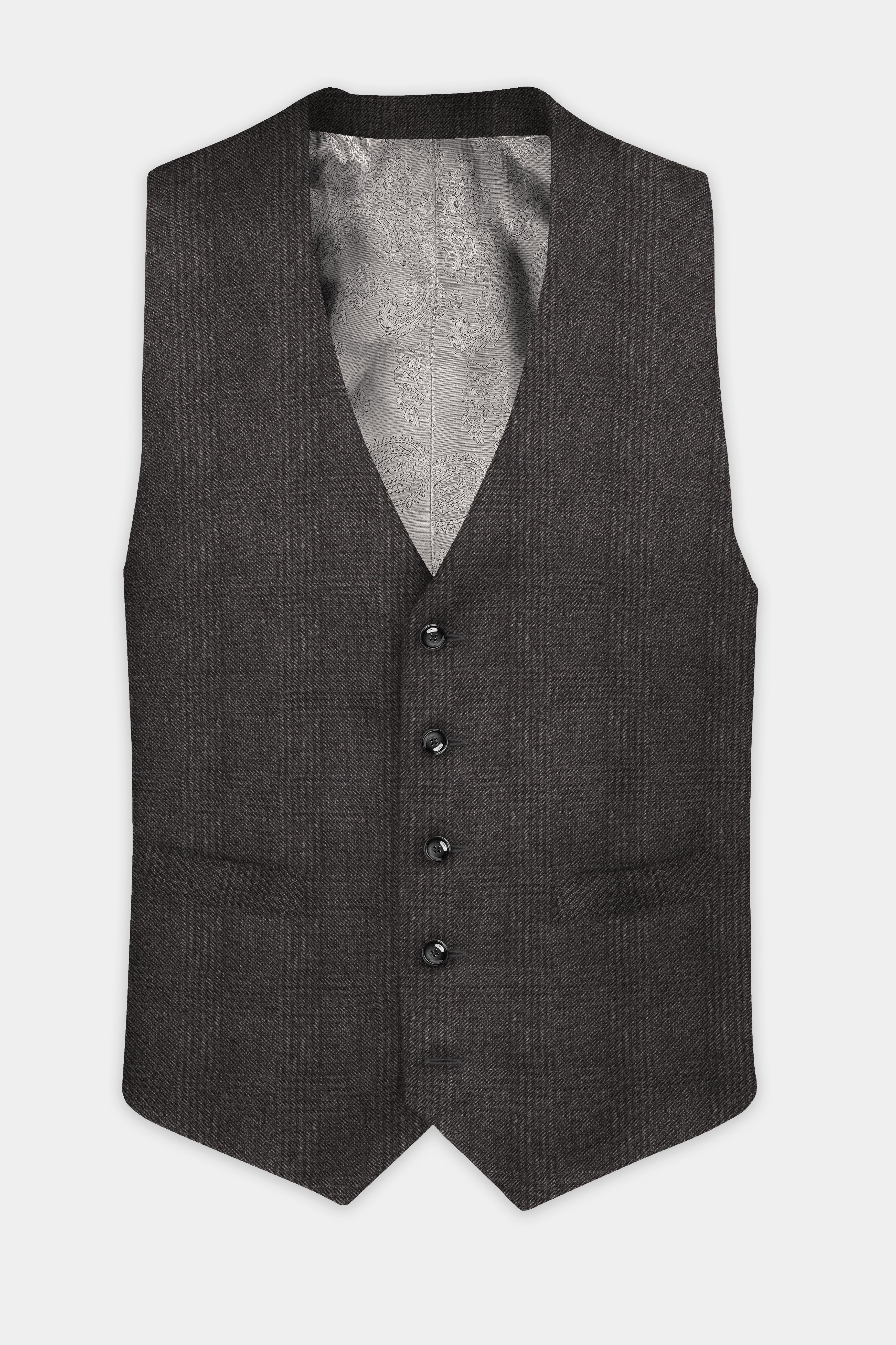 Piano Brown Plaid Tweed Waistcoat