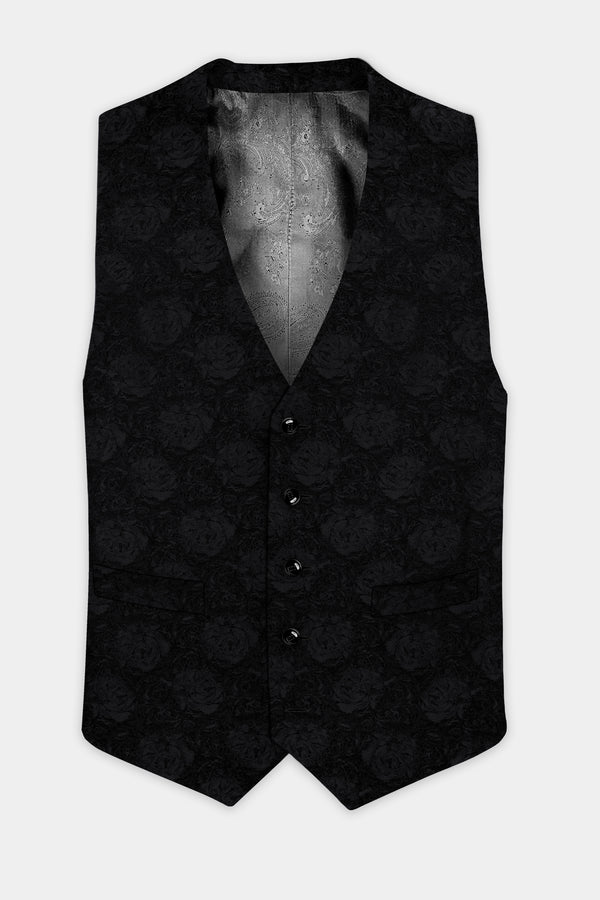 Jade Black Jacquard Textured Waistcoat