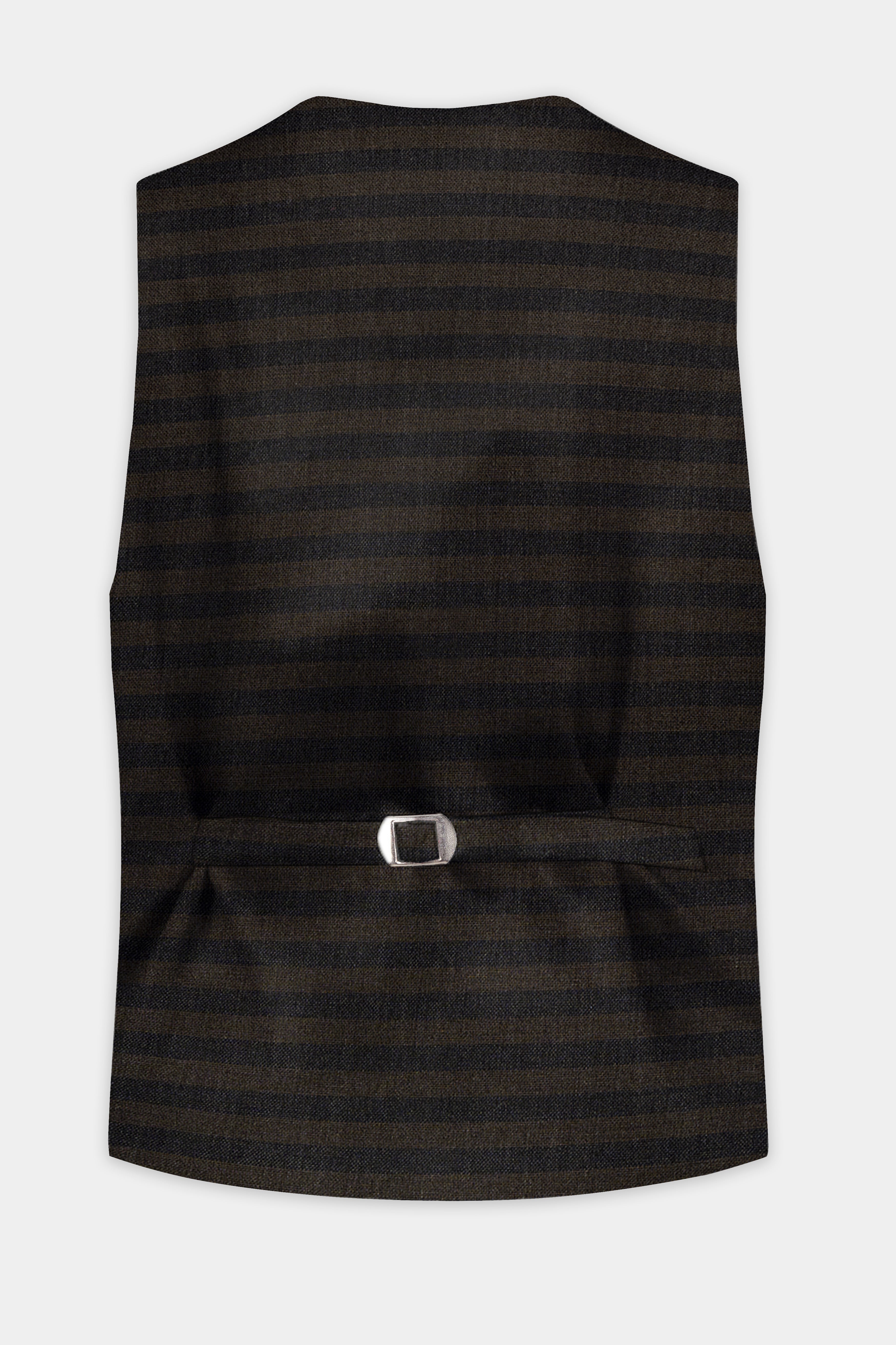 Taupe Brown With Jade Black Striped Wool Blend Waistcoat