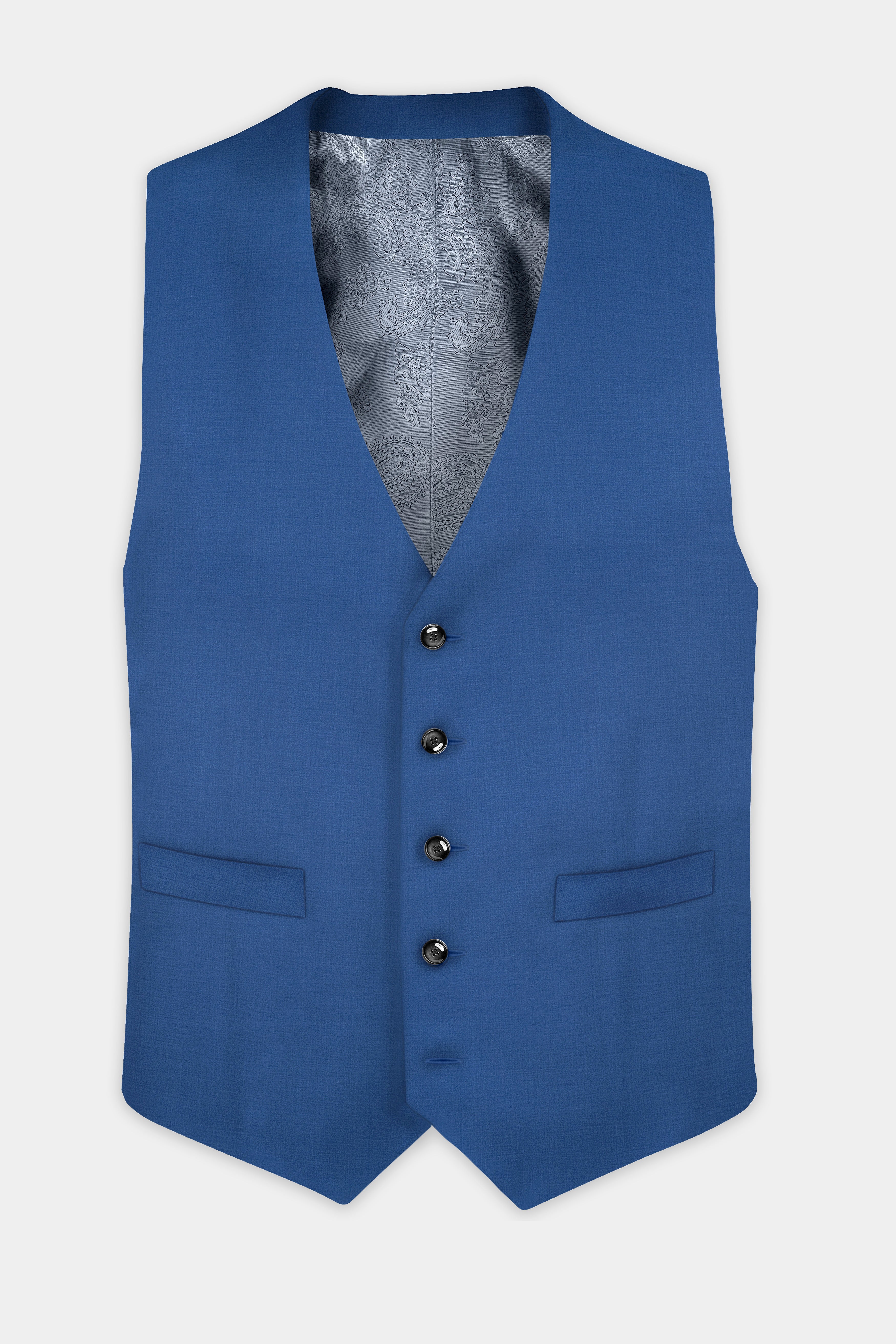 Rhino Blue Solid Wool Blend Waistcoat