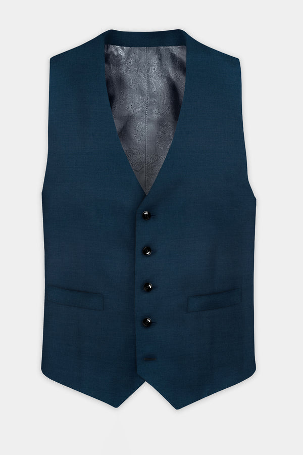 Daintree Blue Solid Wool Blend Waistcoat