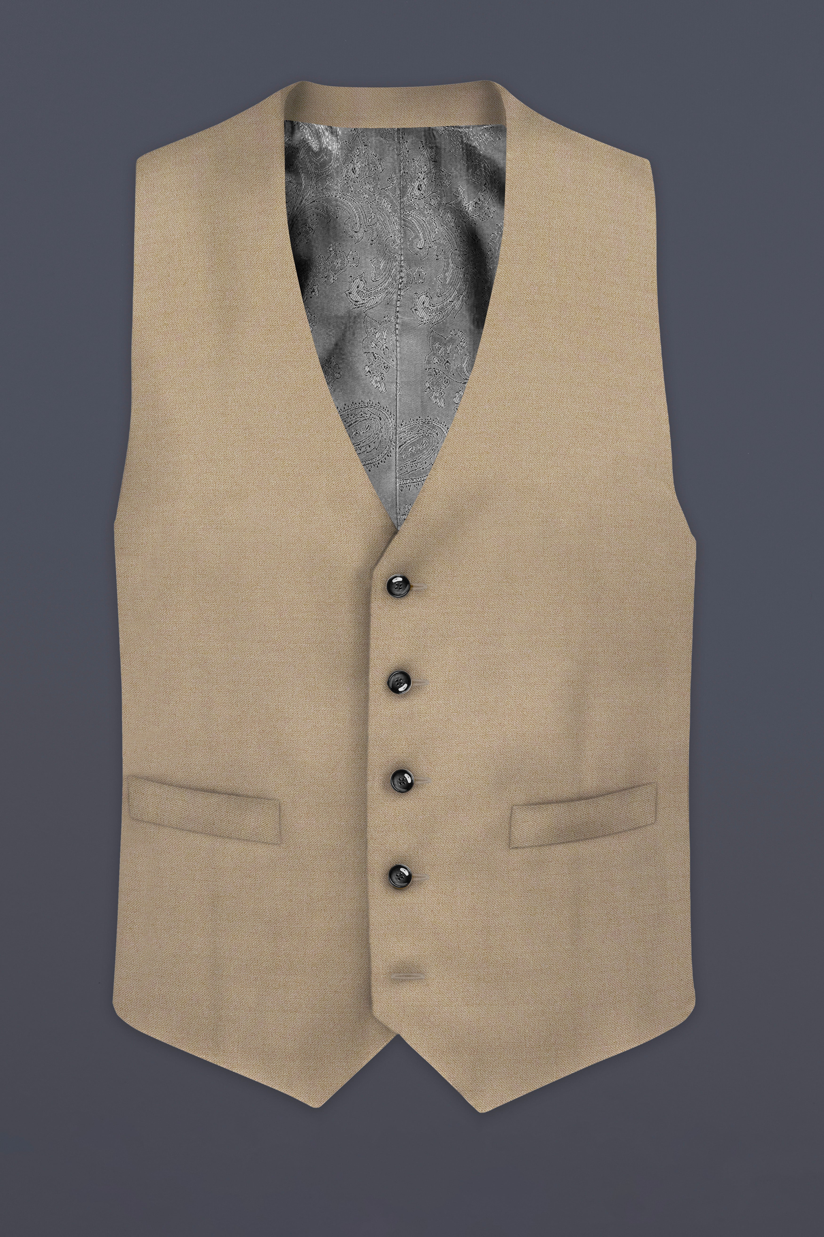 Hillary Cream Solid Wool Blend Waistcoat