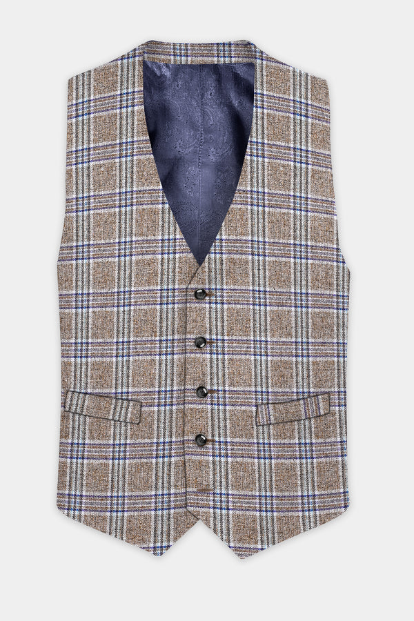 Shadow Brown with Rhino Blue Plaid Wool Blend Waistcoat