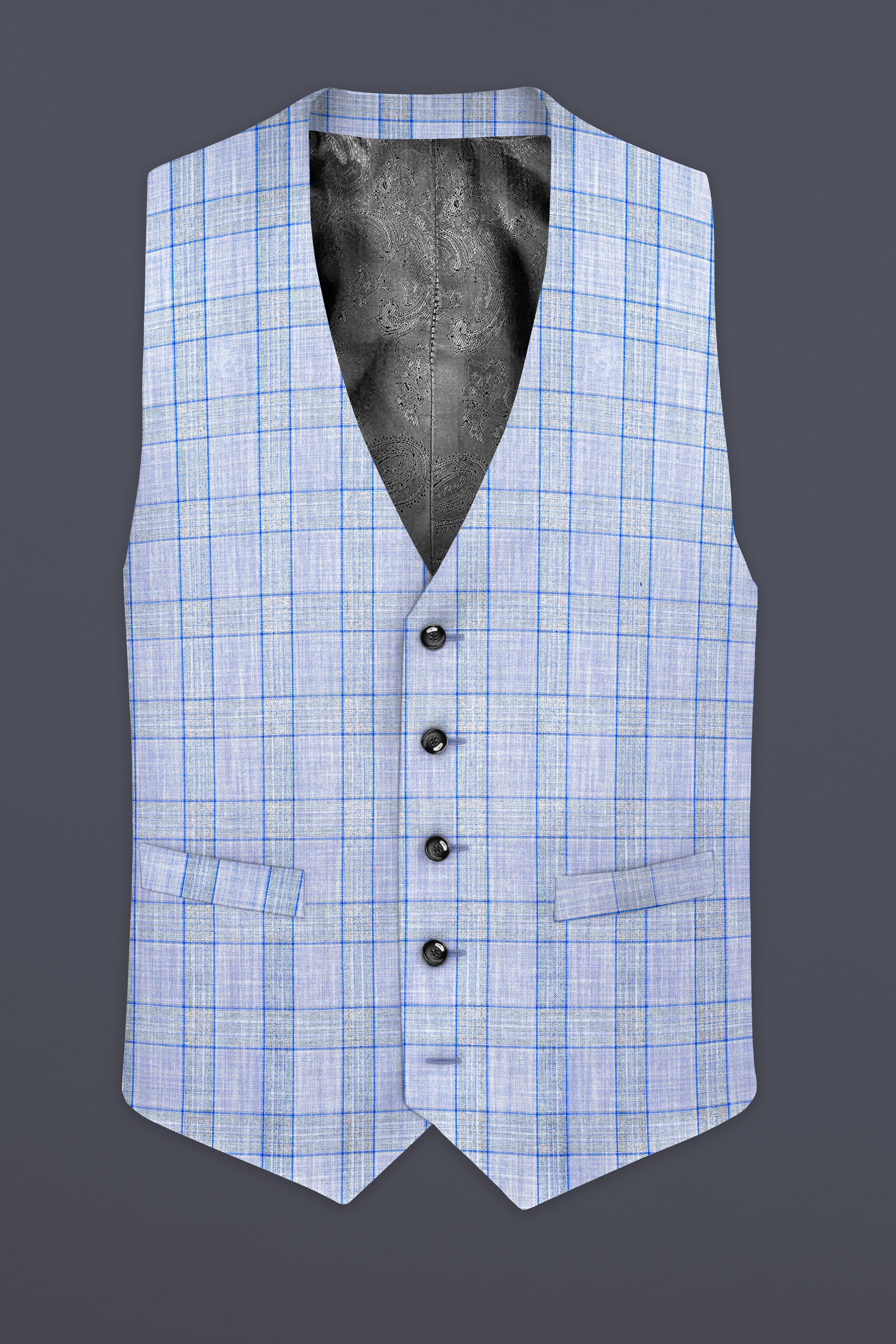 Slate Blue with Tapa Brown Plaid Wool Rich Waistcoat