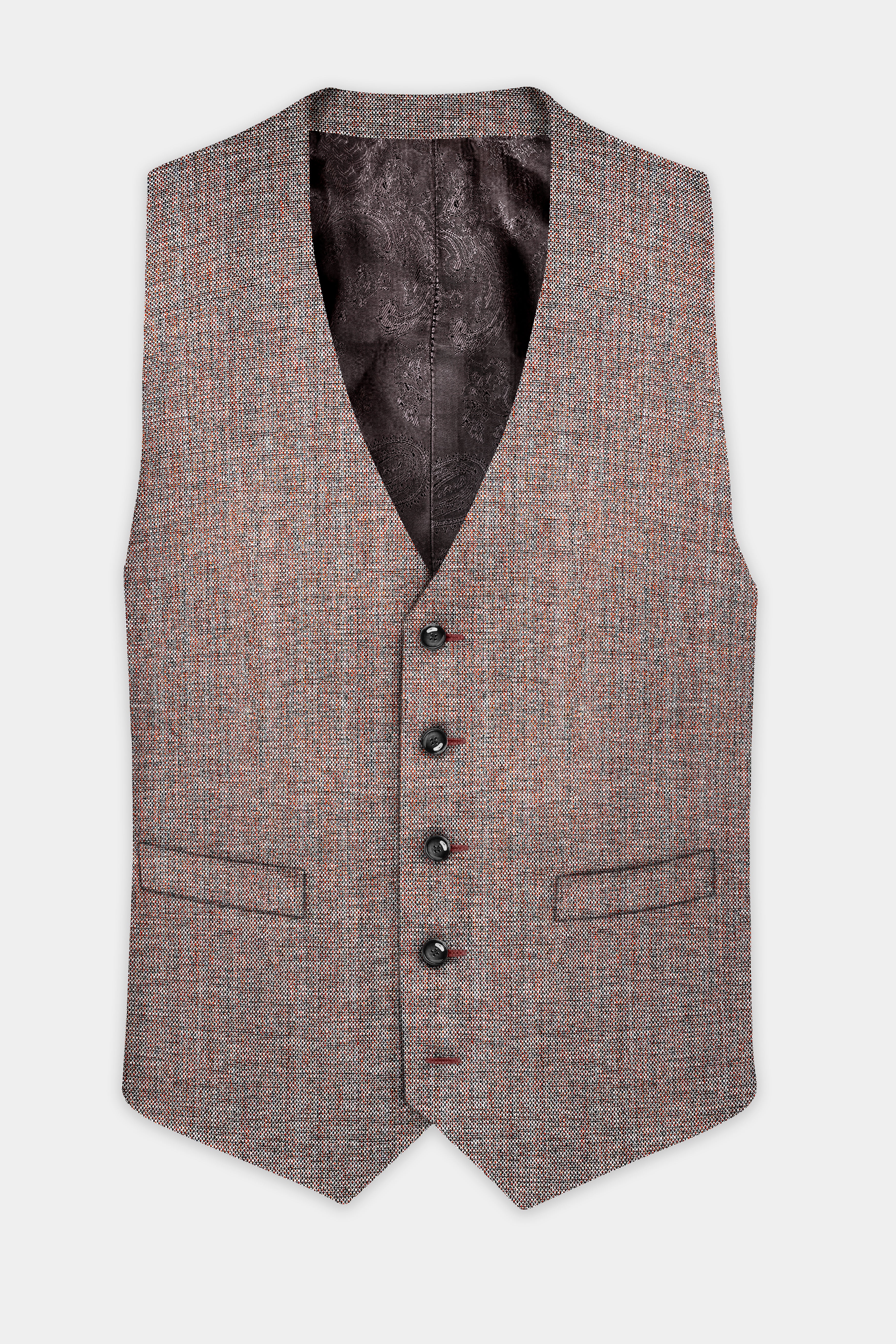 Ferra Brown Textured Double Breasted Waistcoat