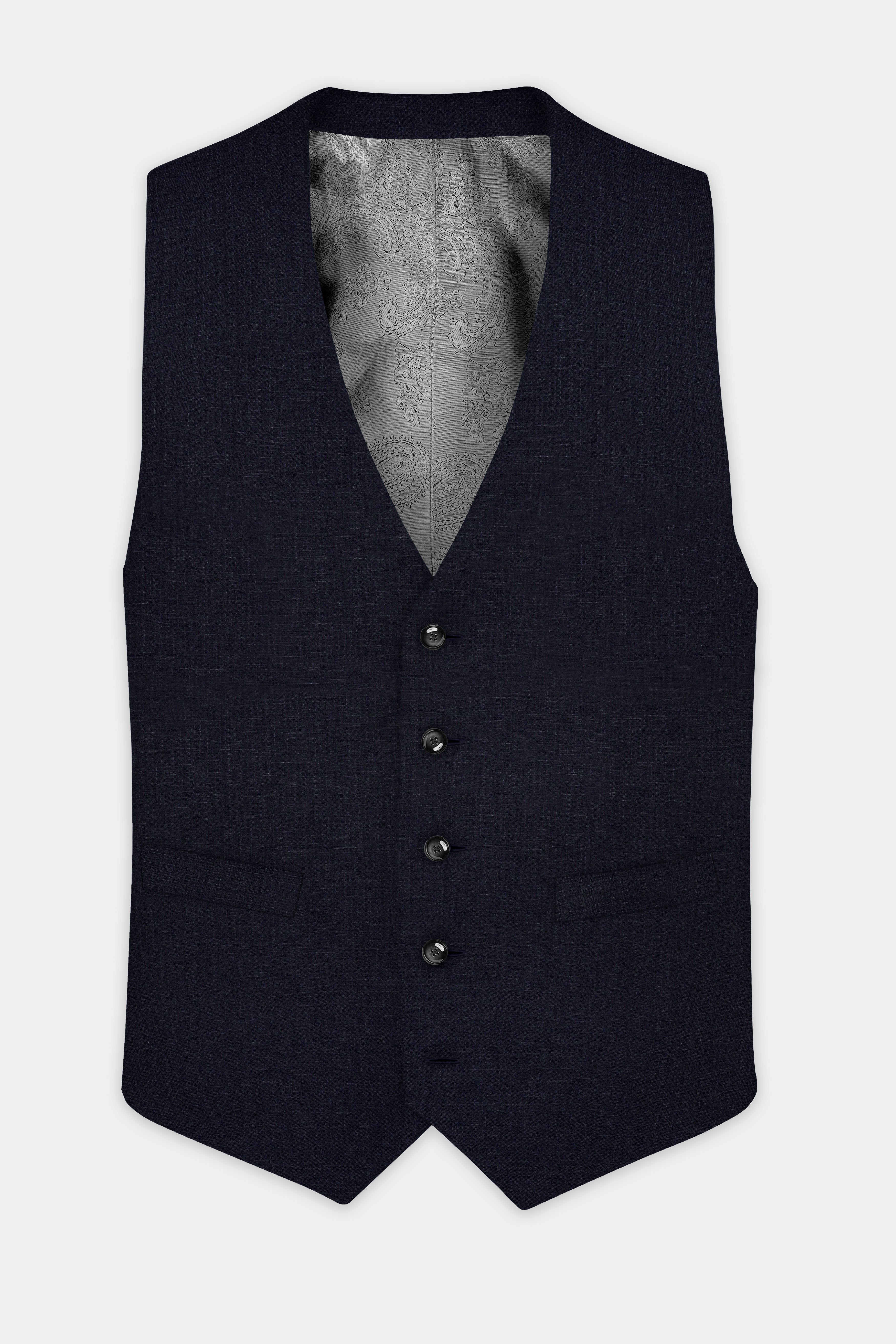 Shark Blue Textured Luxurious Linen Waistcoat