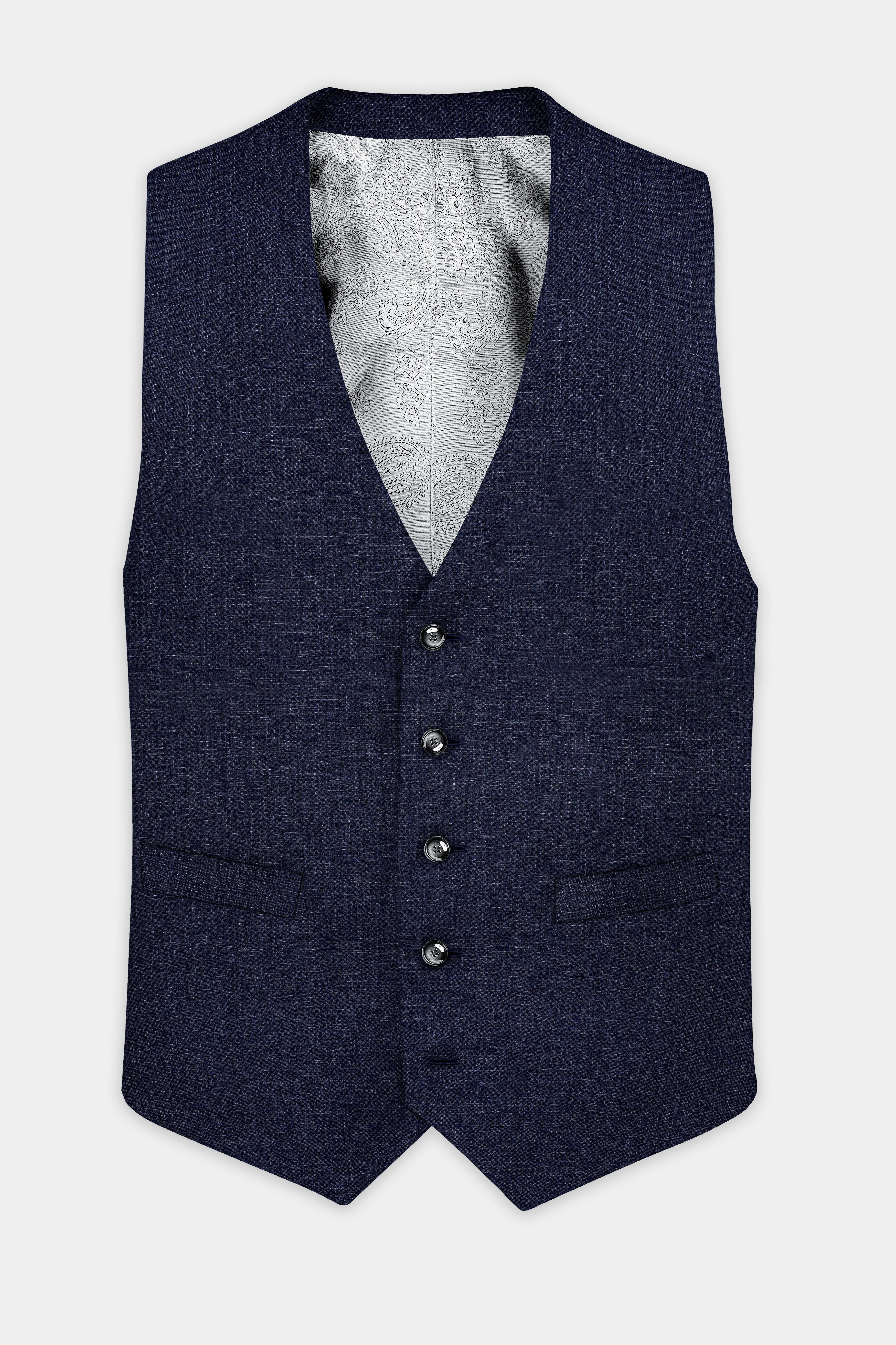 Shark Blue Textured Luxurious Linen Waistcoat